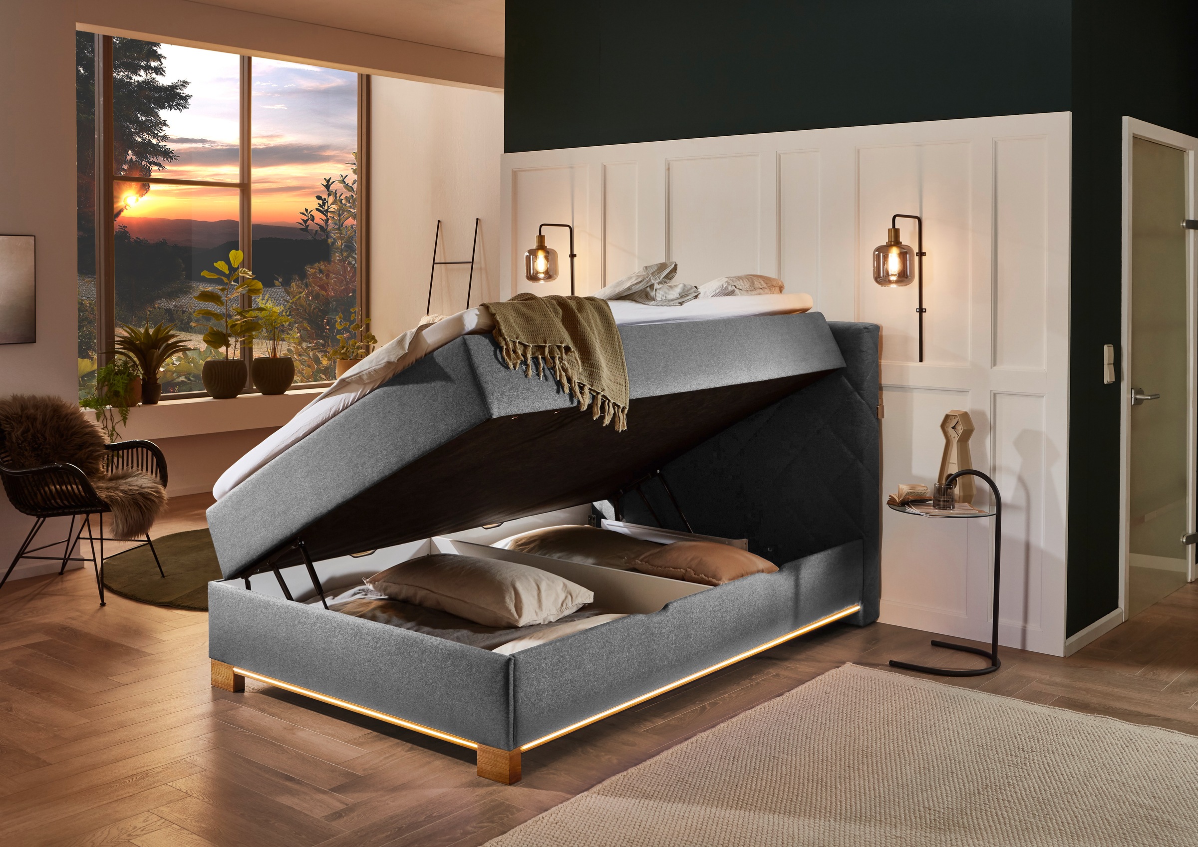 meise.möbel Boxspringbett »Messina«, inkl. Bettkasten, LED-Beleuchtung und Topper