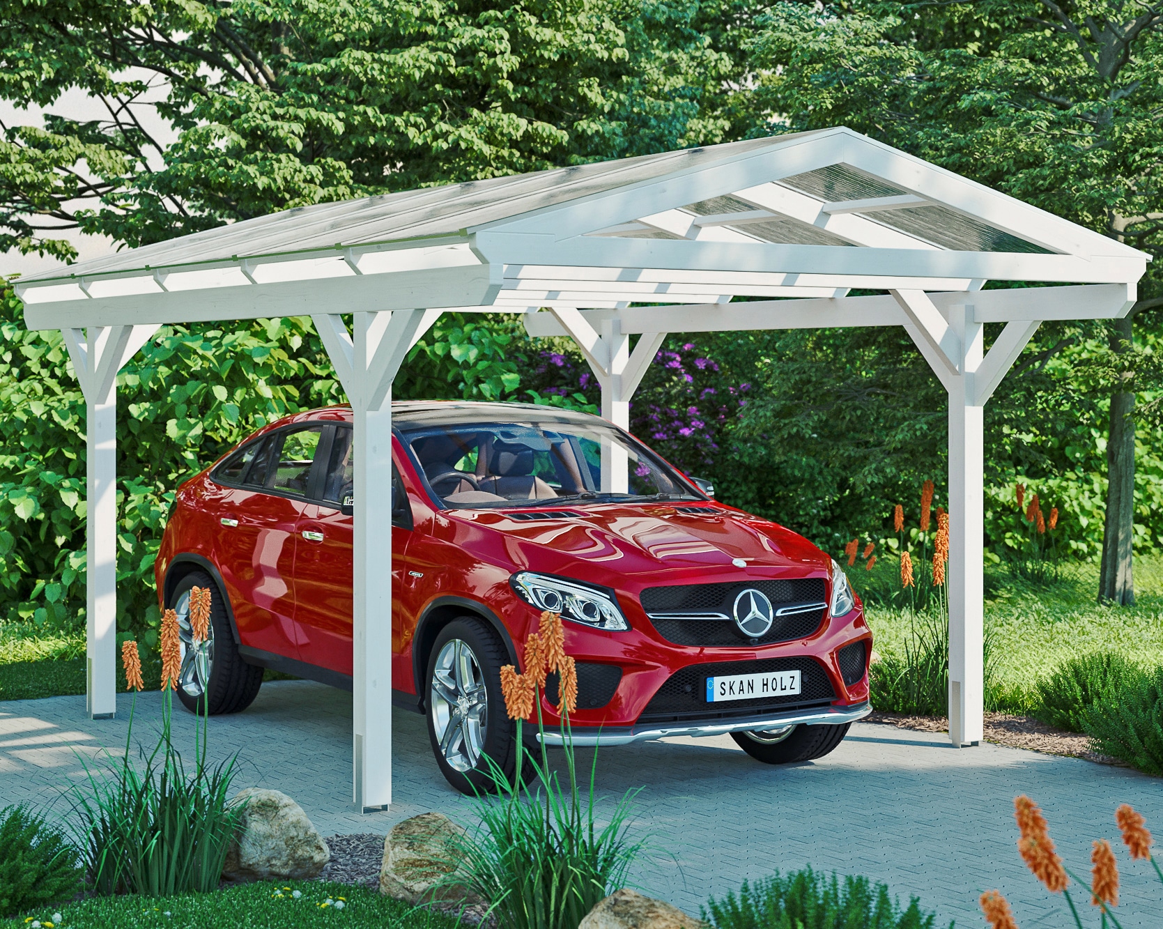 Skanholz Einzelcarport "Westerwald" Leimholz 326 cm weiß