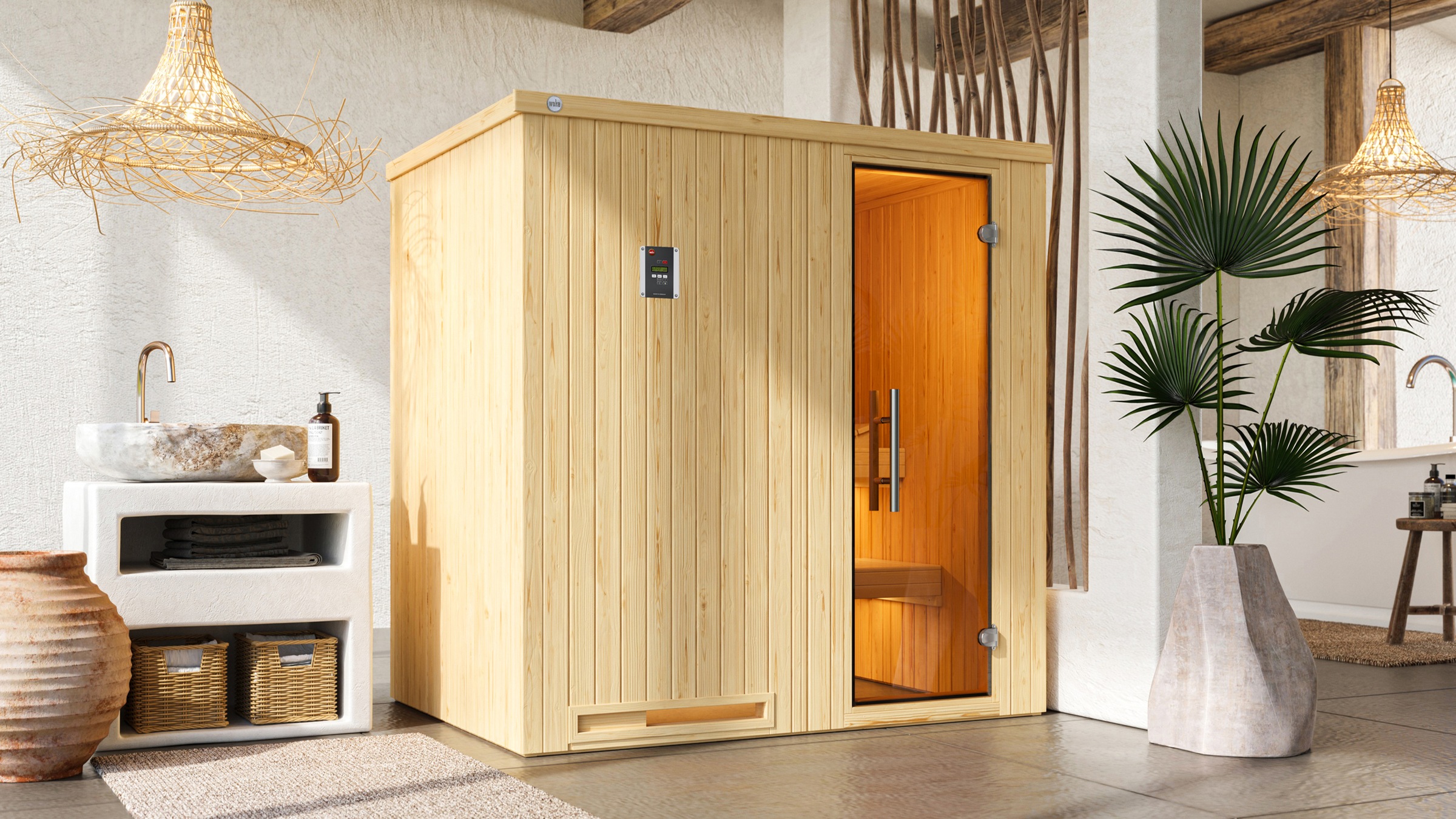 weka Sauna "Elementsauna HALMSTAD 1", vorgefertigte Elemente, moderne Ganzglastür