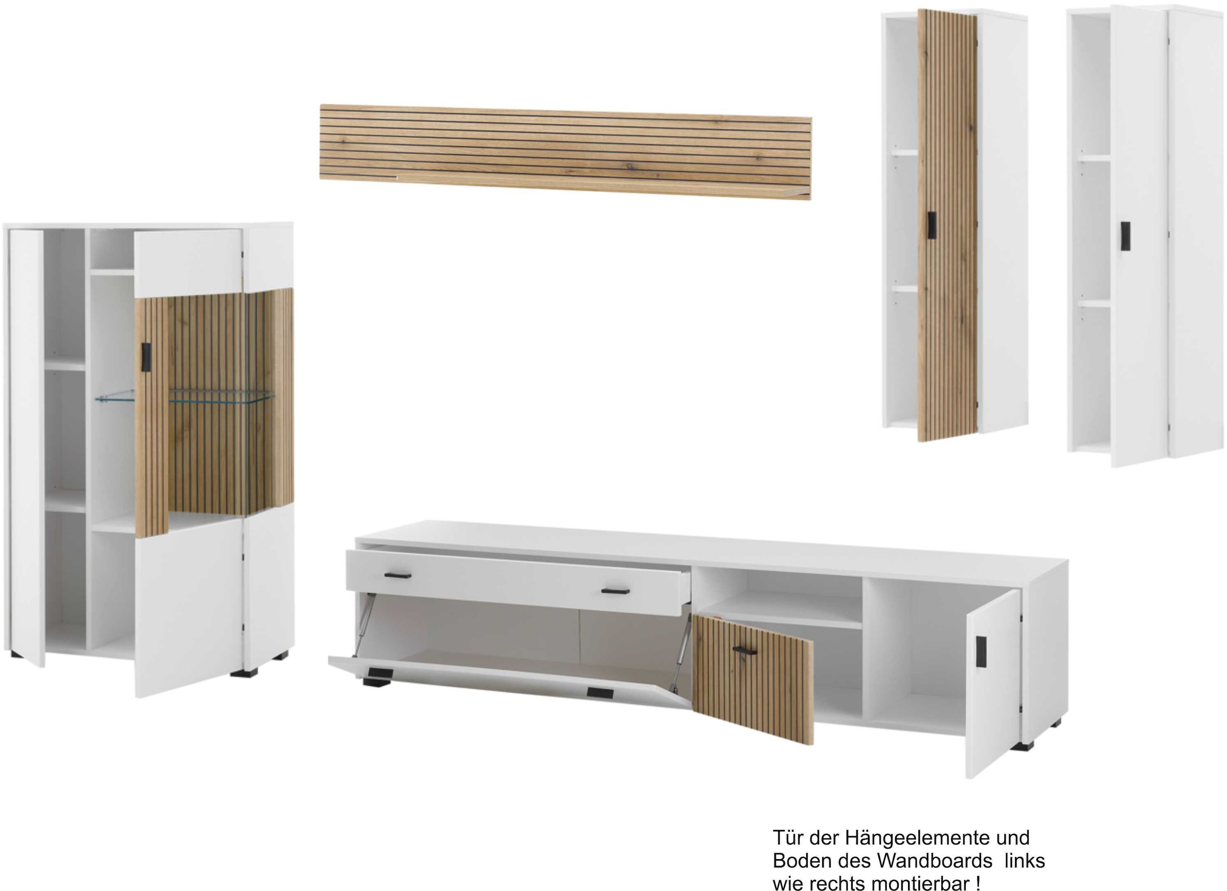 INOSIGN Wohnwand »HUDSON«, (Set, 5 St.), mit moderner Rillenoptik, Griffe aus Metall (Schwarz), Breite 328 cm