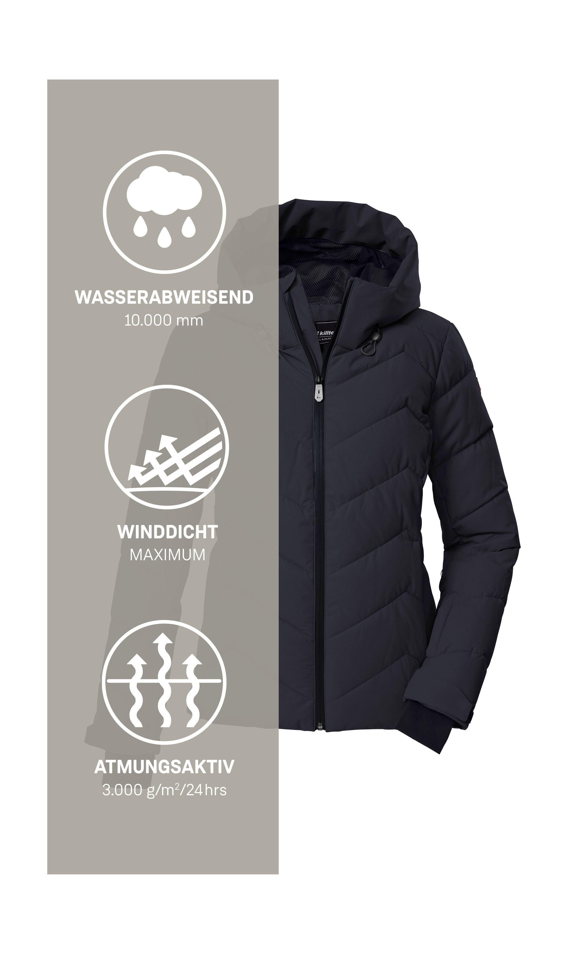 Killtec Skijacke »KSW 31 WMN SKI QLTD JCKT«, Winddichte, wasserabweisende Skijacke mit Daunenoptik und Schneefang