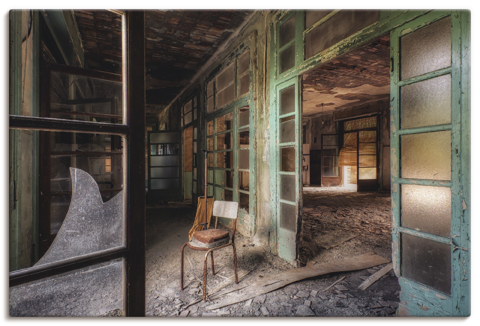 Artland Leinwandbild "Lost Place - Stuhl - verlassene Orte" Gebäude 1 Stk. tlg. auf Holzrahmen gespannt
