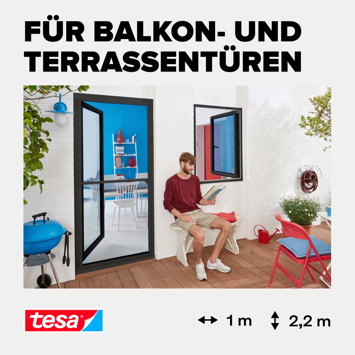 tesa Insektenschutz-Tür »Insect Stop ALU Comfort Fliegengitter für Türen - 1.0 m : 2.2 m«, Insektenschutz für Balkontür, Terrassentür, Aluminiumrahmen
