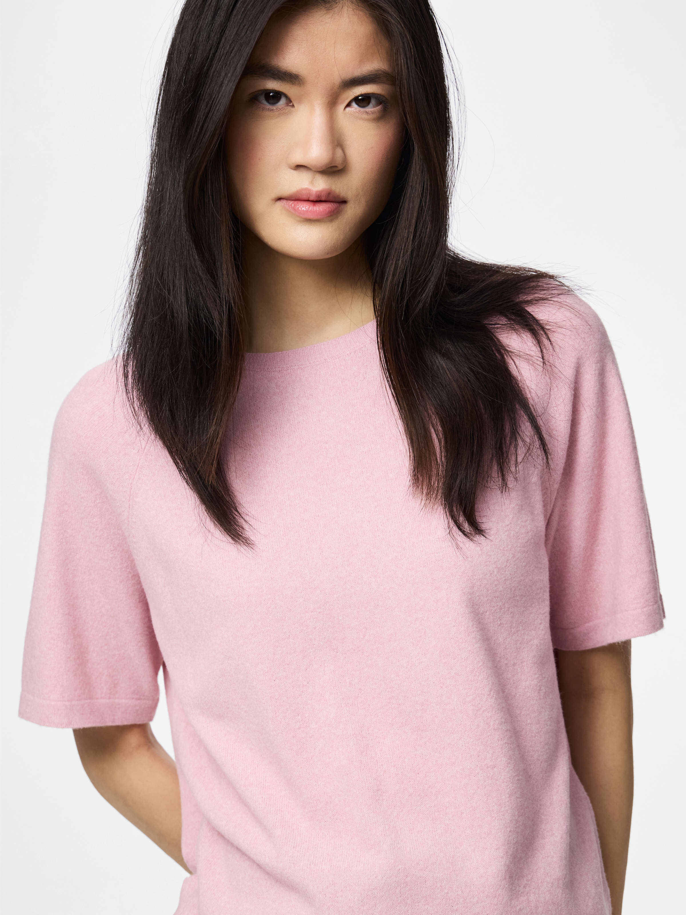 pieces Kurzarmpullover »PCBREE SS O-NECK KNIT NOOS BC« Materialmix, regular fit