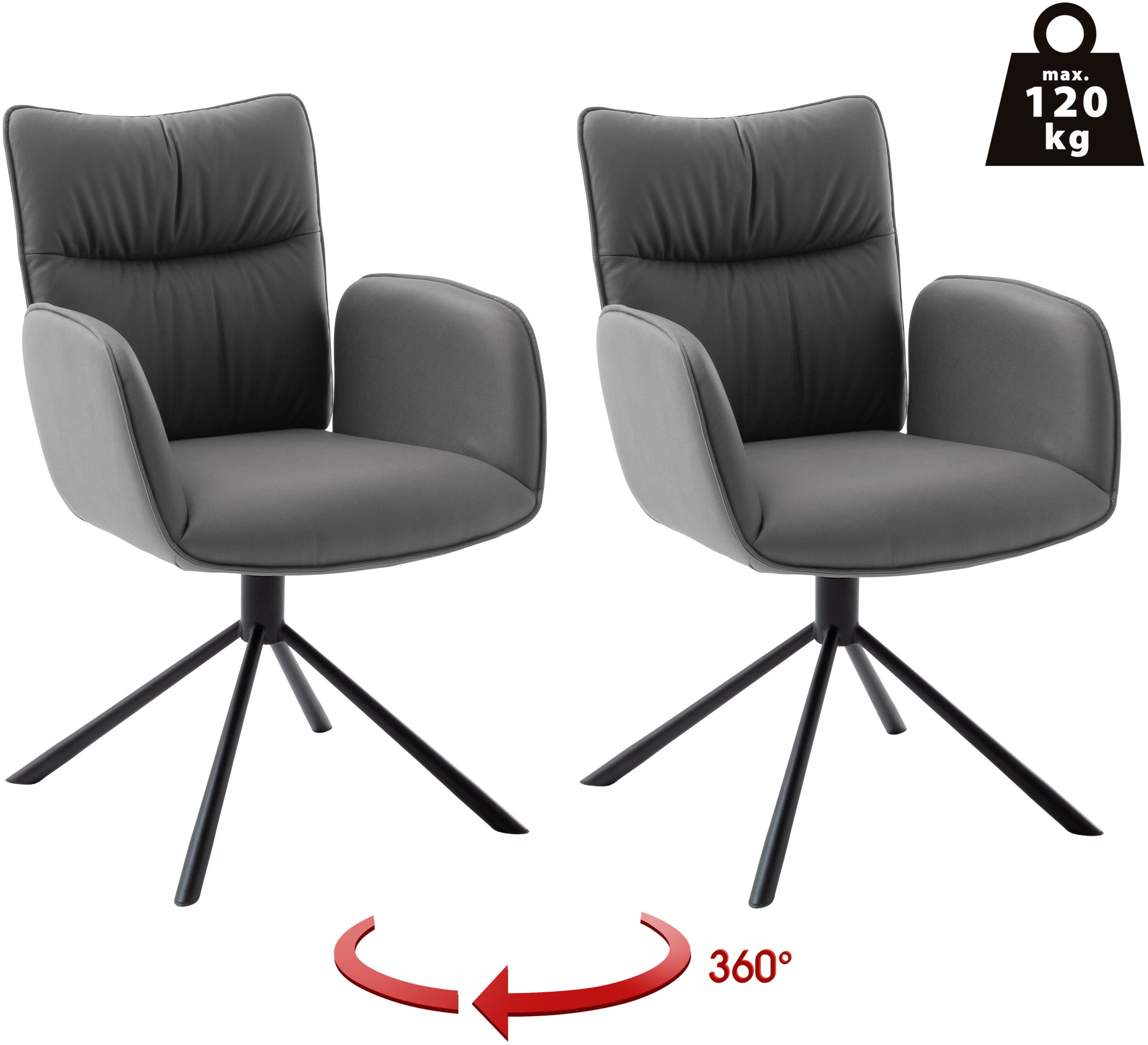 MCA furniture 4-Fußstuhl »MARIN Esszimmerstuhl (2er Set) - Stuhl«, (Set), 2 St., Microfaser, 360° drehbar, Metall schwarz, beweglichen Rücken, belastbar 120 kg