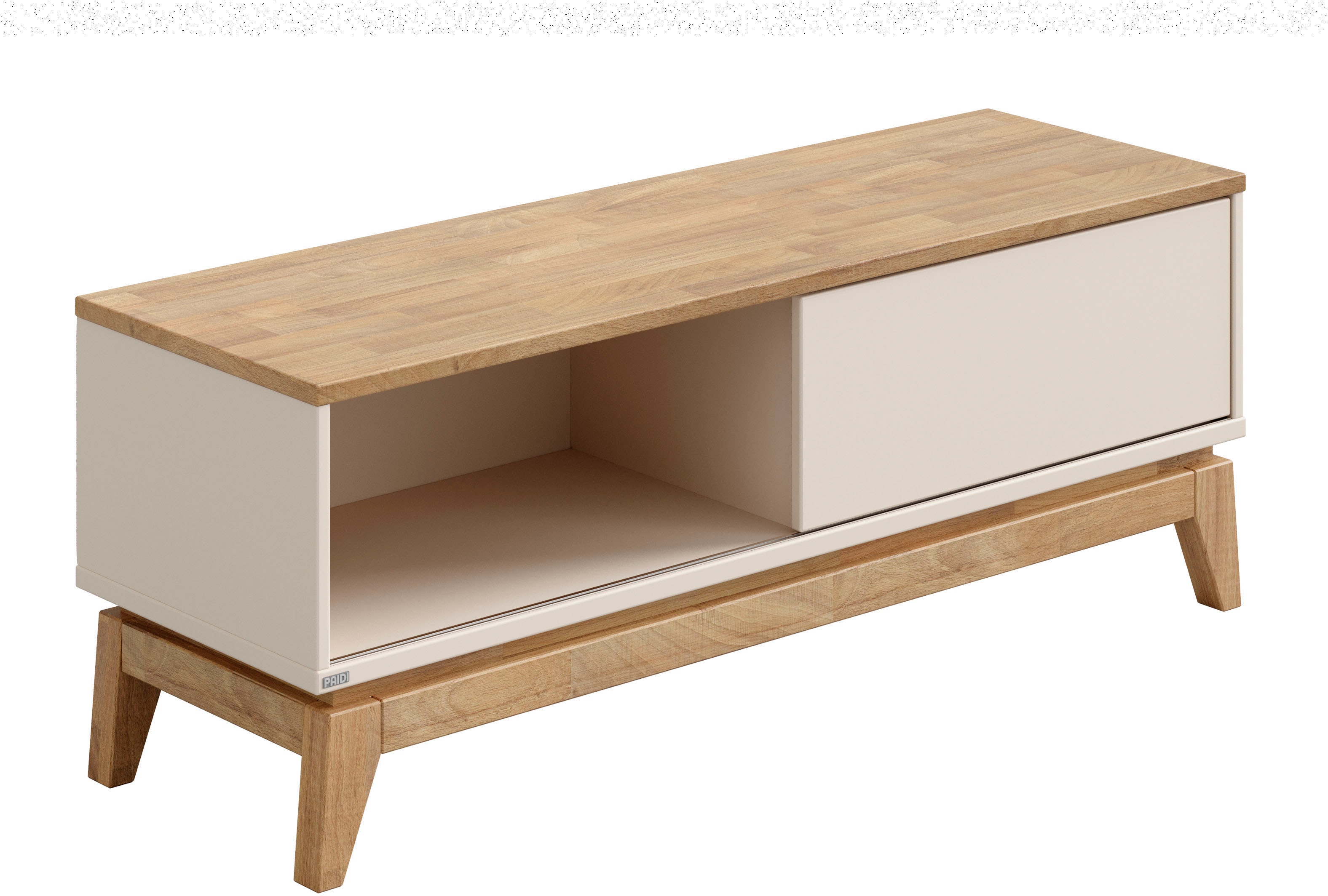 PAIDI Lowboard "STIENE in Beige oder Grau, 2 Fächer, Schiebetüre mit Soft-Close" B/H/T ca. 124/47/40cm, stabiles Lowboard mit Massivholz, Sitzfunktion, TV-Board