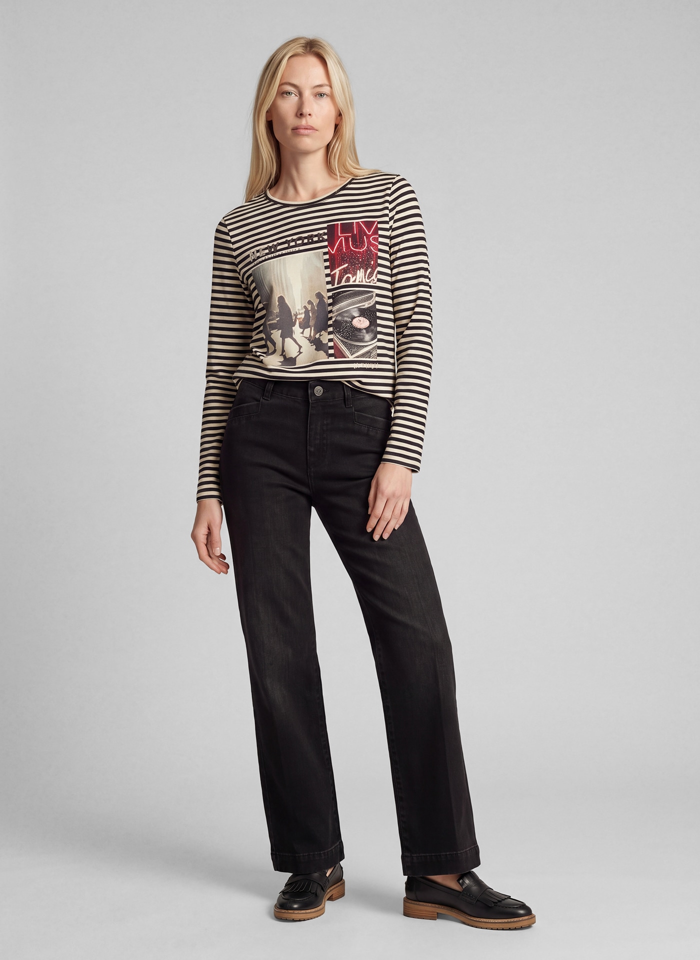 Rabe Langarmshirt im Streifen-Design und mit Print