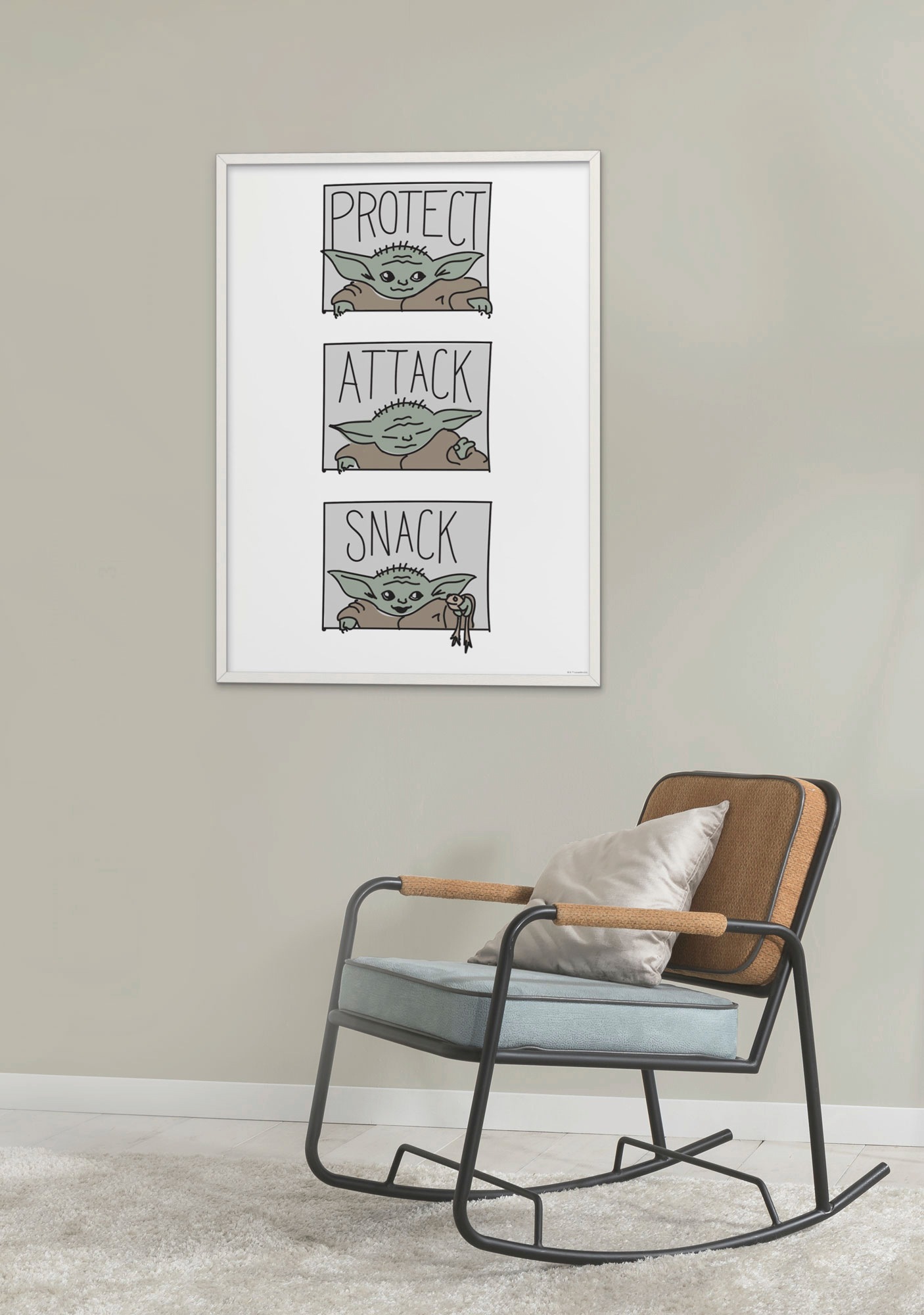Komar Bild »Mandalorian The Child Protect Attack Snack«, Disney-Star Wars, (1 St.), Wandbild zur Dekoration im Kinderzimmer - ohne Rahmen