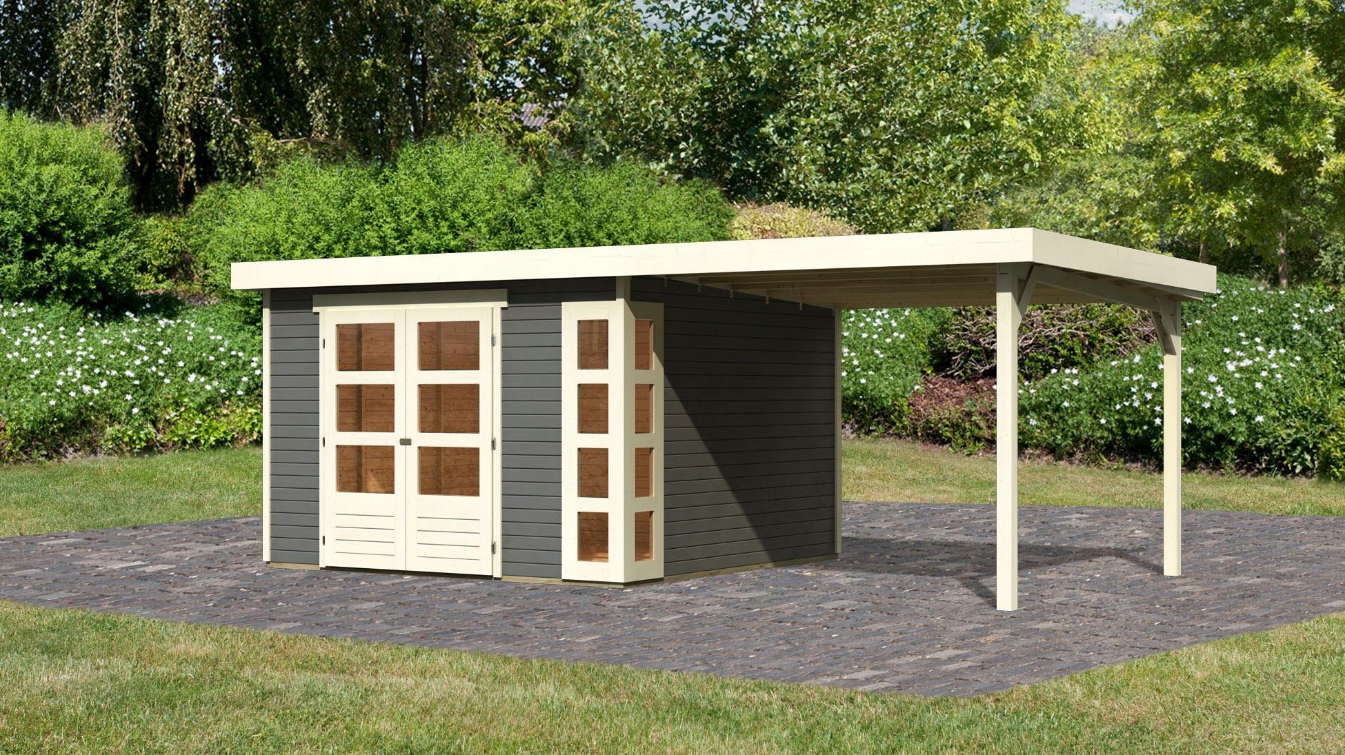 Karibu Gartenhaus "Nordsee 6" mit Schleppdach 2,40 m Breite günstig online kaufen