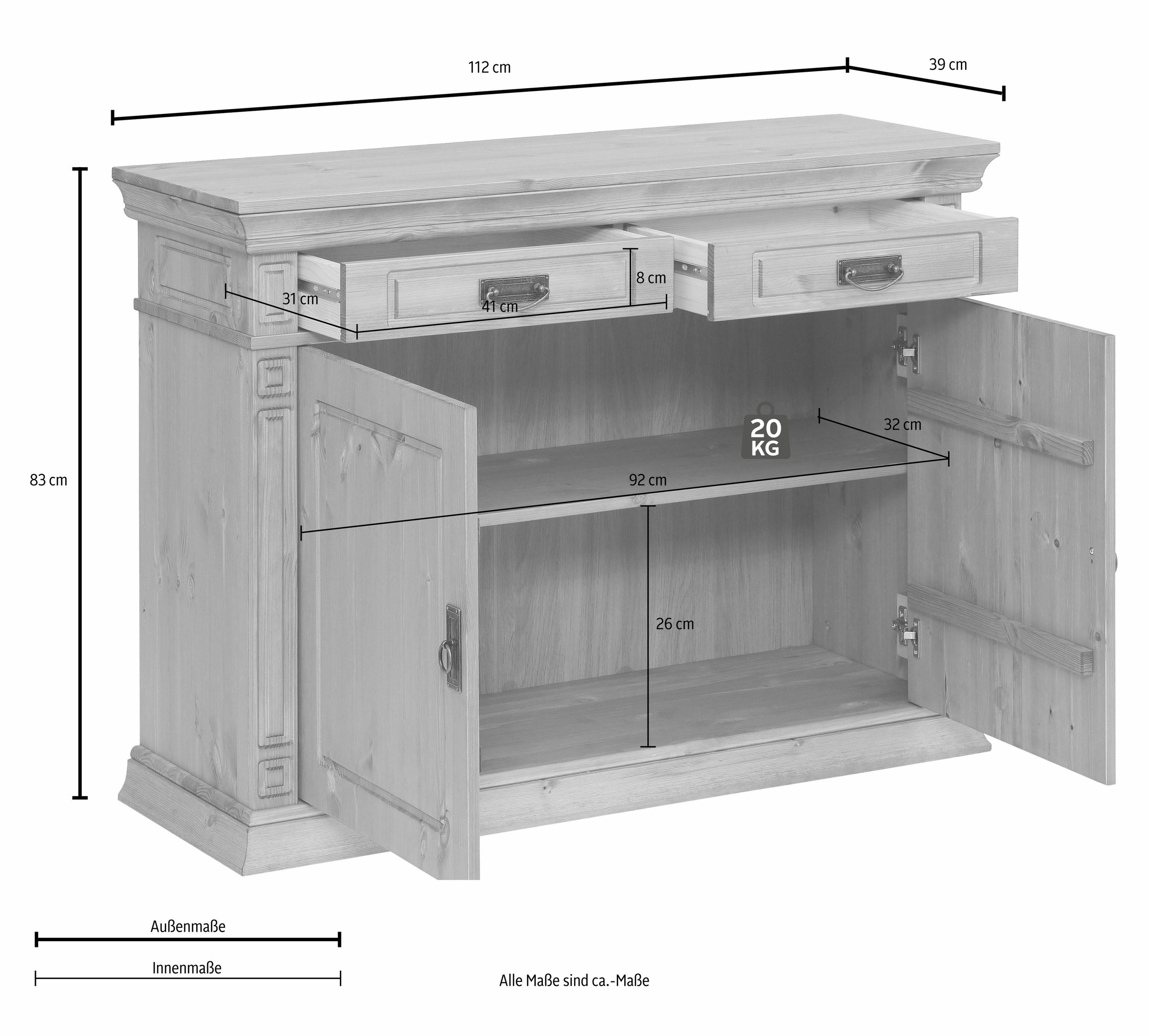 Home affaire Kommode »Vinales«, Breite 112 cm aus massiver Kiefer