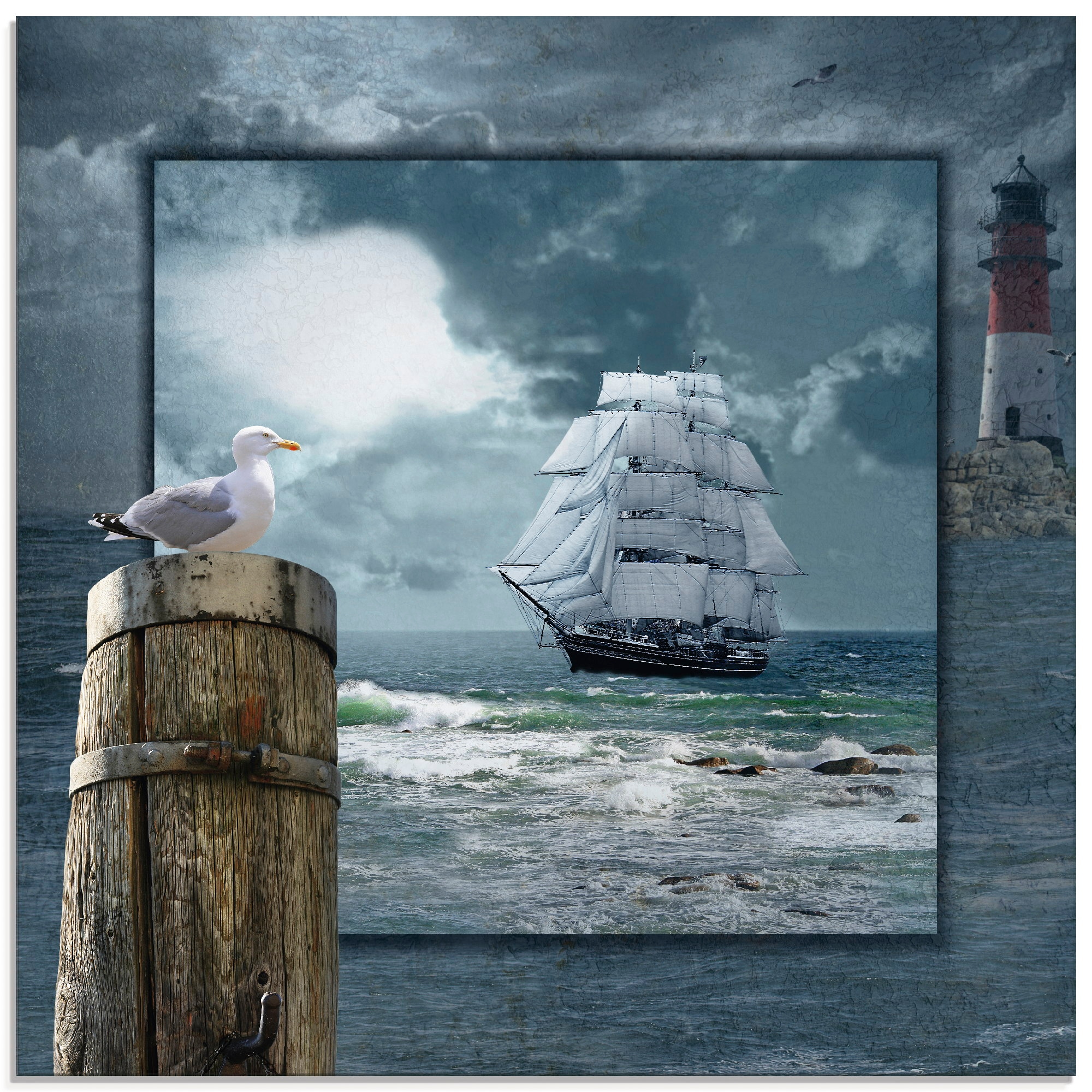 Artland Glasbild "Maritime Collage mit Segelschiff" Boote & Schiffe 1 Stk. günstig online kaufen
