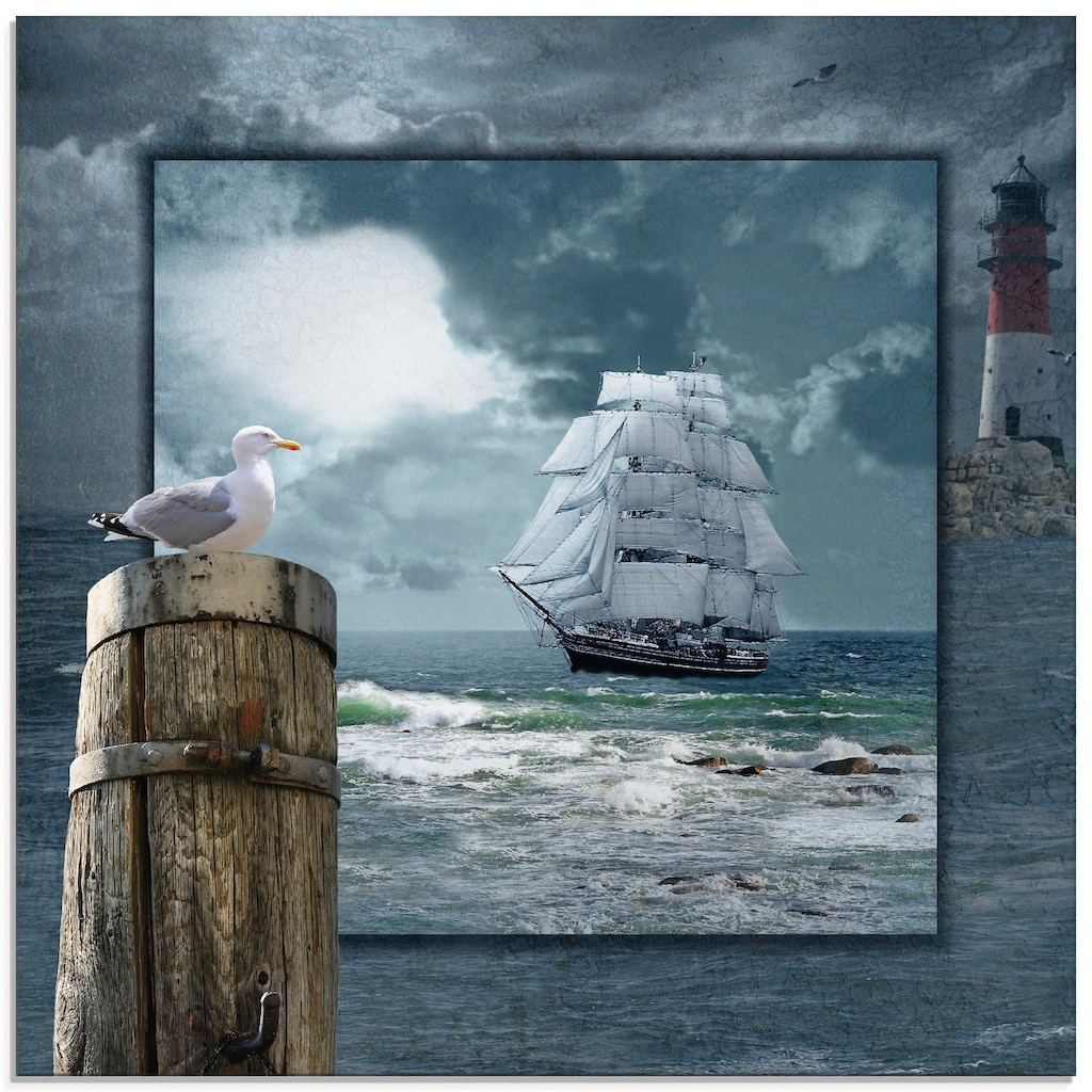 Artland Glasbild »Maritime Collage mit Segelschiff«, Boote & Schiffe, (1 St.)