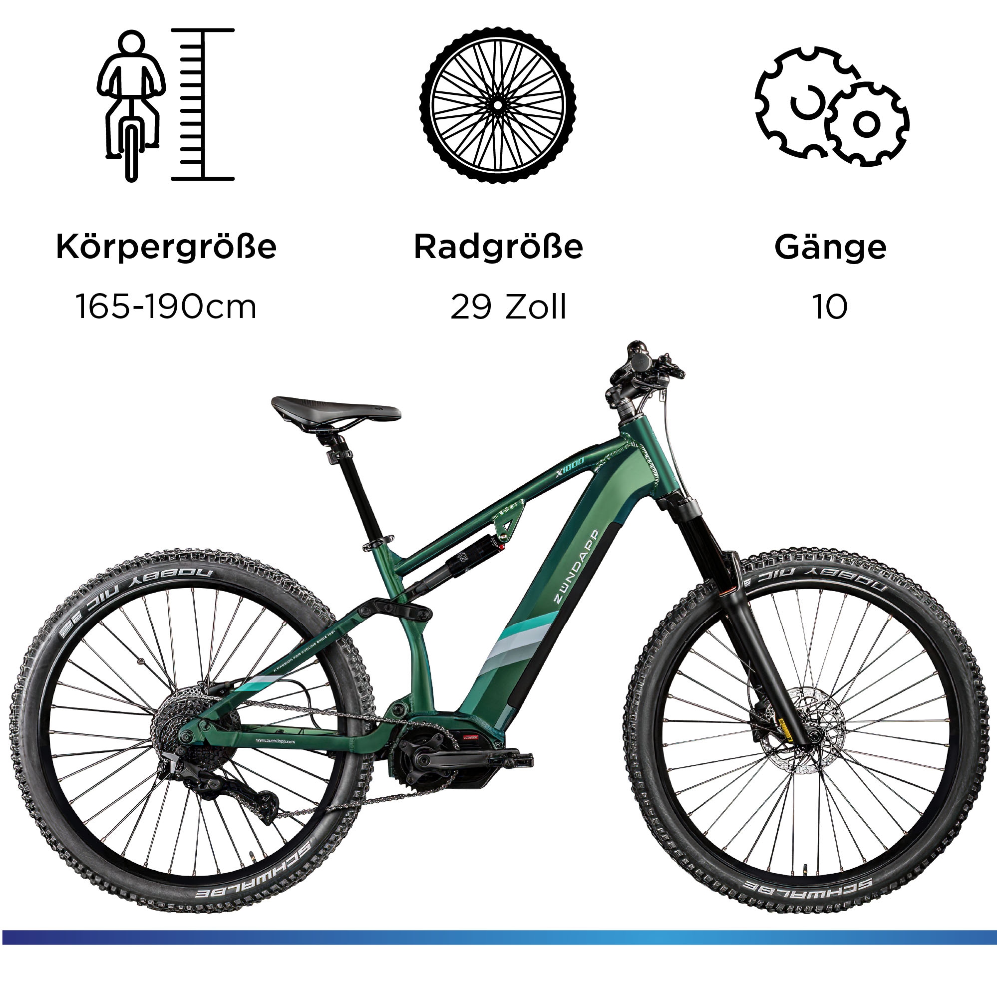 Zündapp »X1000« 10 Gang Shimano Cues U62020 SGS Schaltwerk Kettenschaltung Mittelmotor 250 W E Bike Mountainbike Fully 29 Zoll 10 Gänge Pedelec Damen Herren 730 Wh
