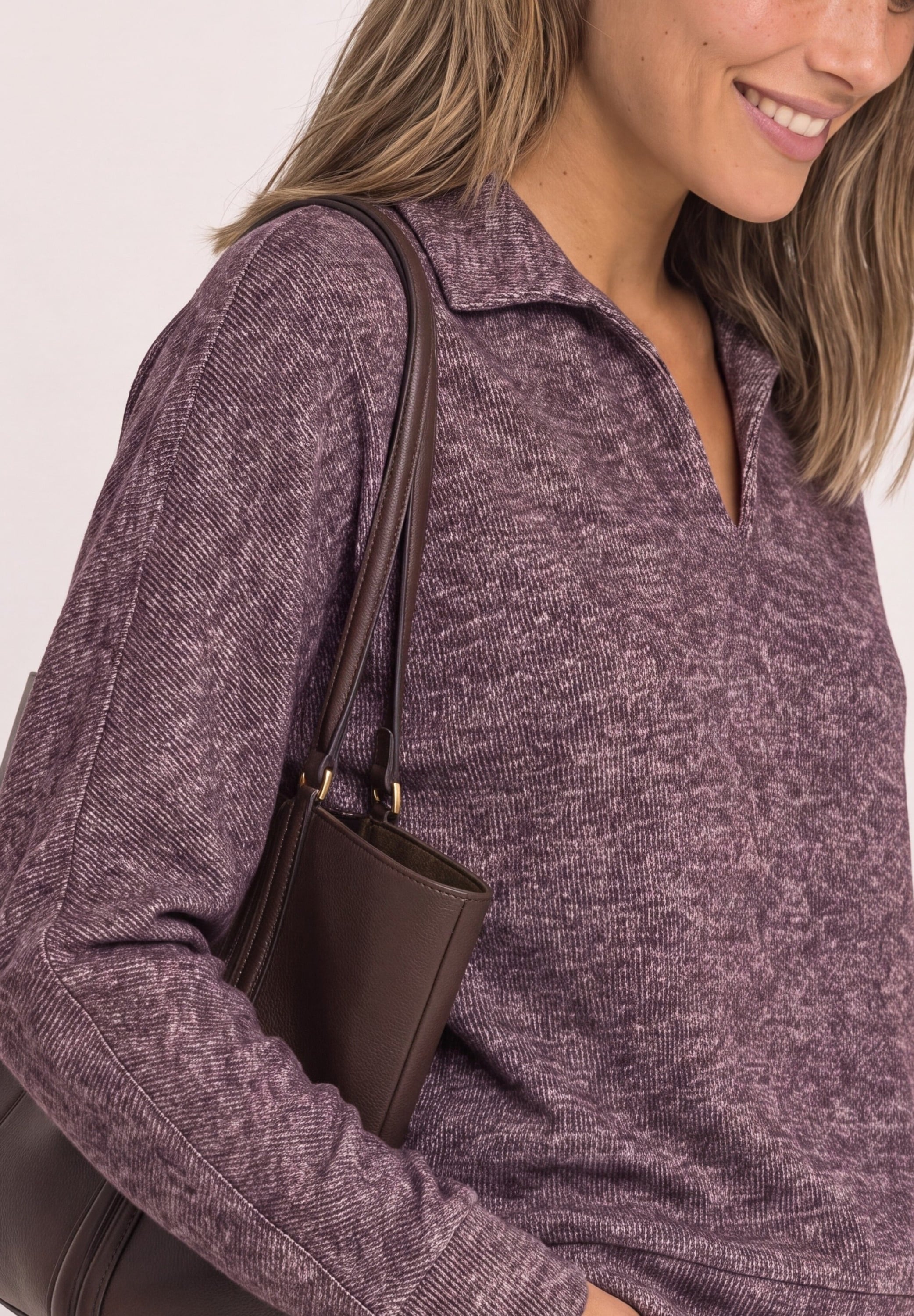 STREET ONE Langarm-Poloshirt mit Polokragen / Im Melange-Look