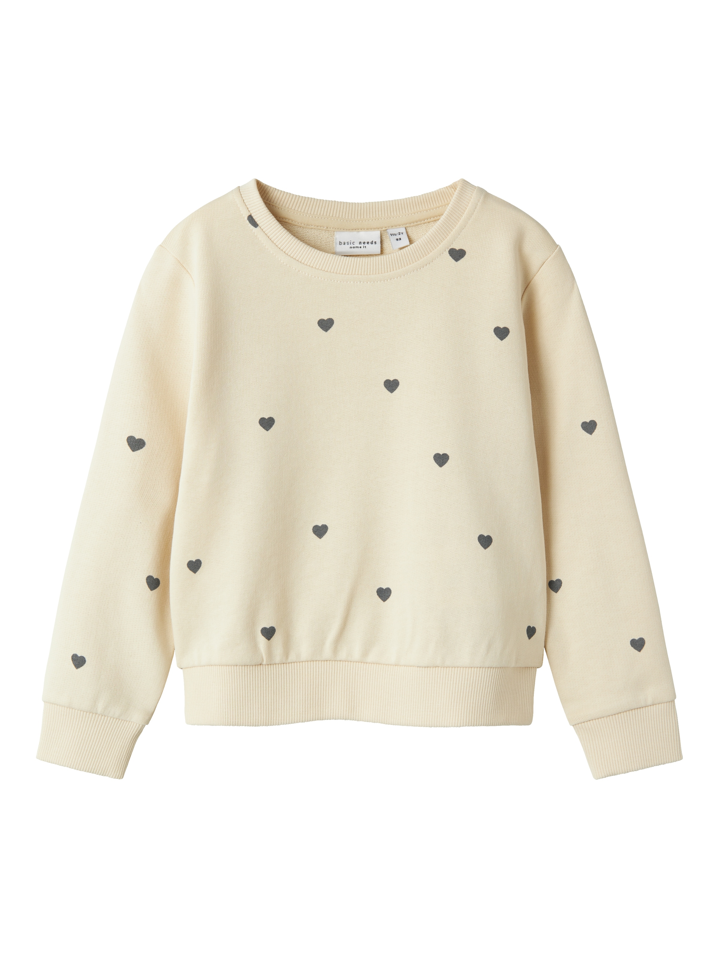 Name It Sweatshirt »NMFVALBA – Sweater mit Herzchen-Alloverdruck und Rippbündchen«, bedruckt, casual, regular fit, Sweatware, Rundhals
