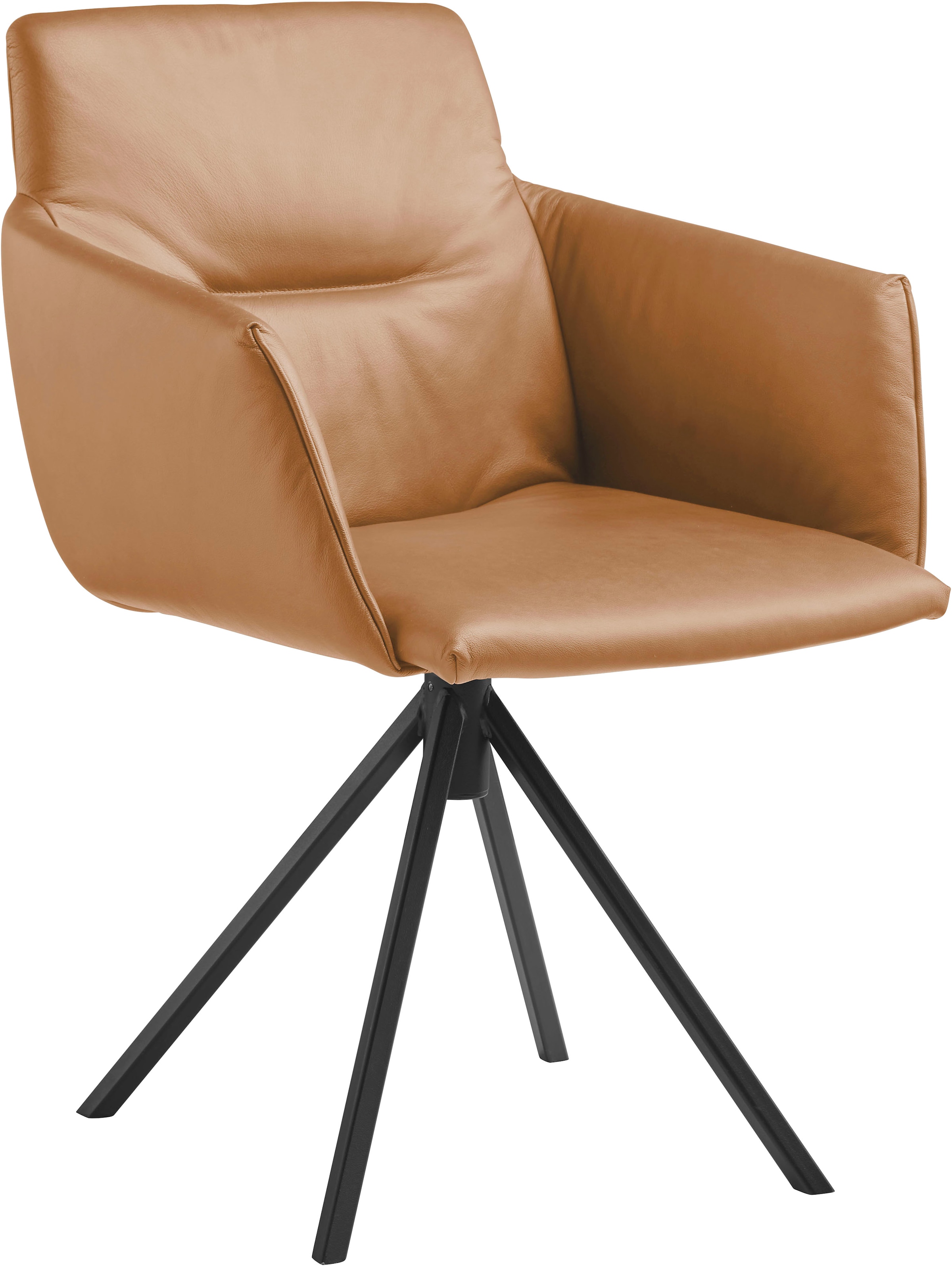 Polsterstuhl MUSTERRING "JustB SP500", gelb (kurkuma), 1 Stk., Longlife Xtra-Leder Z69, drehbar inkl. Rückholfeder, Stühle, Polsterstuhl, mit Armlehne, wahlweise mit Drehfunktion, Stativgestell in schwarz
