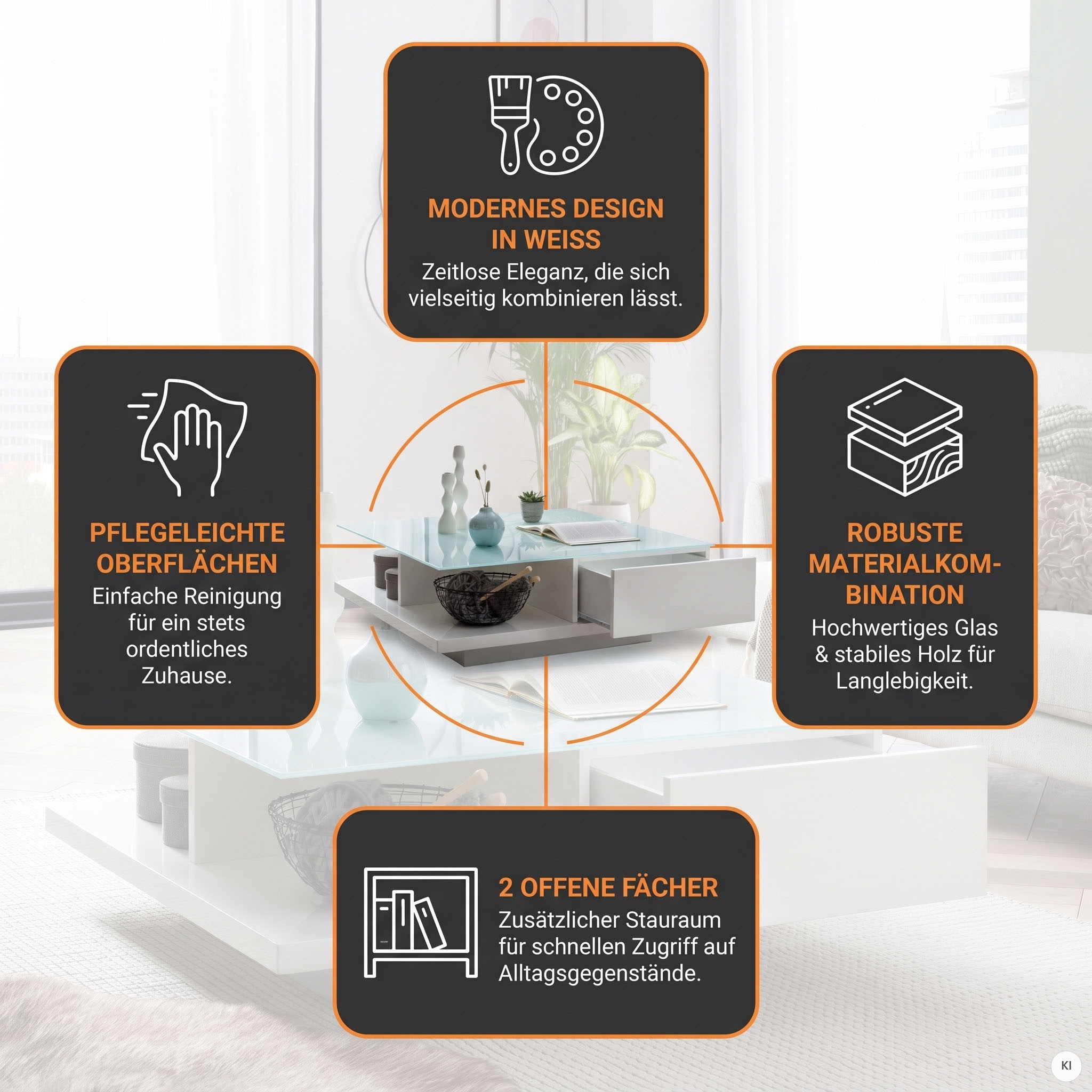 SalesFever Couchtisch »im minimalistischen Stil« Kristallklare Tischplatte aus gehärtetem Glas