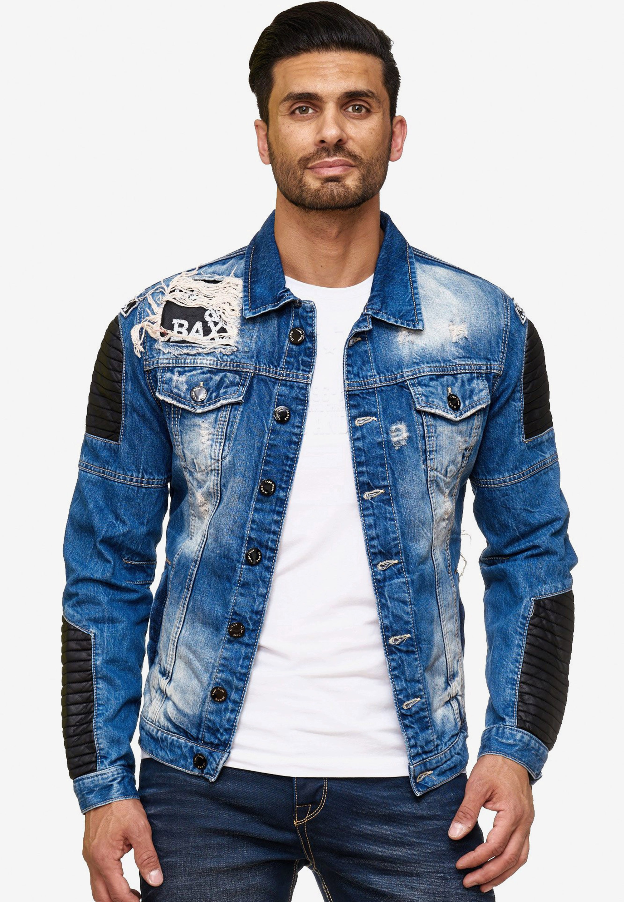 Cipo & Baxx Jeansjacke, in Destroyed-Optik mit Biker-Elementen