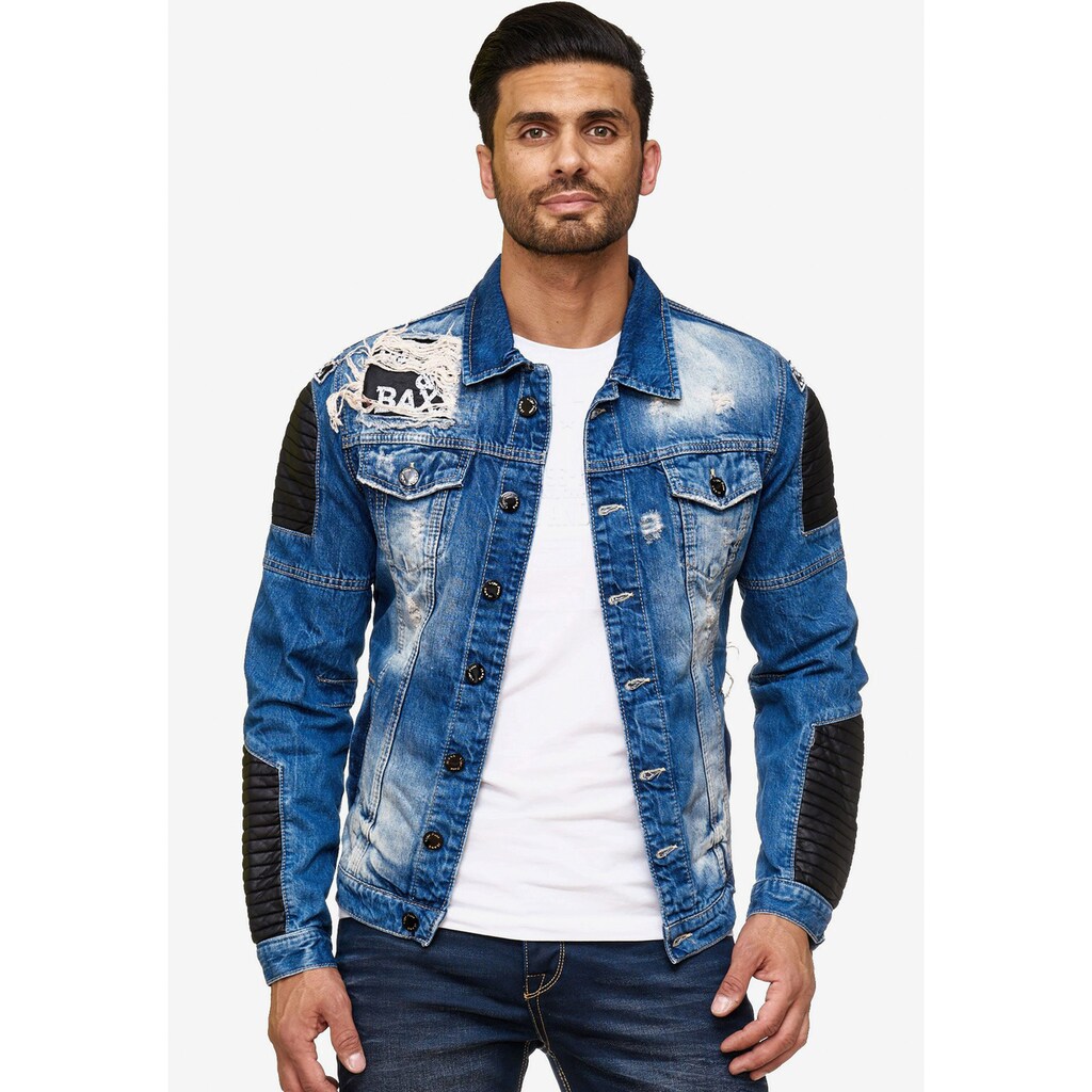 Cipo & Baxx Jeansjacke, in Destroyed-Optik mit Biker-Elementen