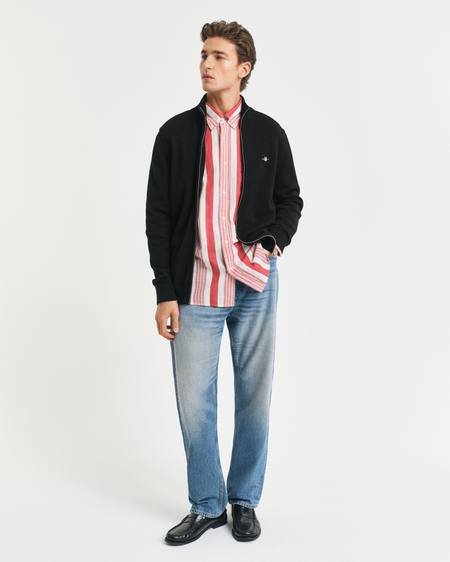 Gant Cardigan »CASUAL COTTON ZIP CARDIGAN«, Mit Rippbündchen an Stehkragen, Ärmeln und Saum
