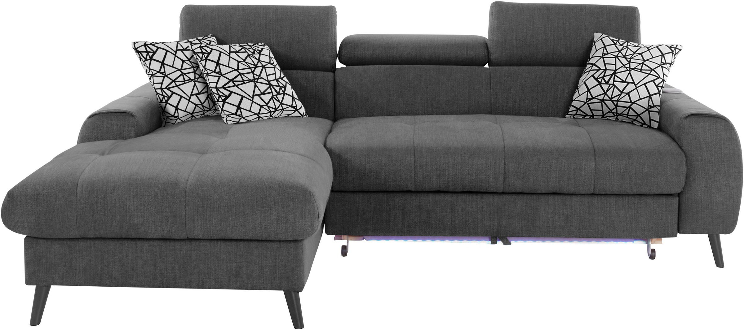 COTTA Ecksofa »Mia L-Form mit 3 Zierkissen«, wahlweise mit Bettfunktion, Bettkasten, Beleuchtung & Wireless-Charger