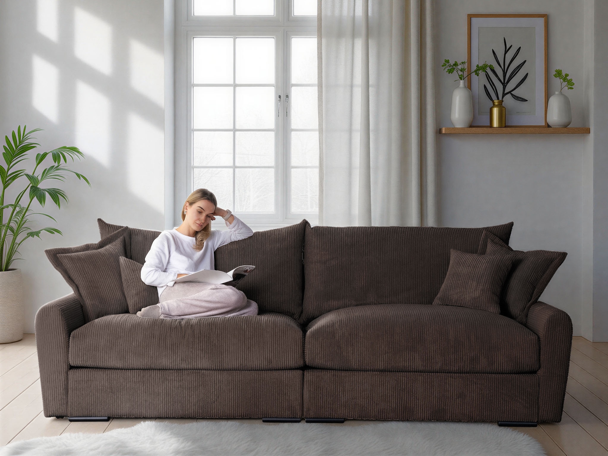 Home affaire "Finca XL, B: 190 cm" 4 Zierkissen, Mega-Sofa, in Cord oder Chenille-Struktur, Federkern
