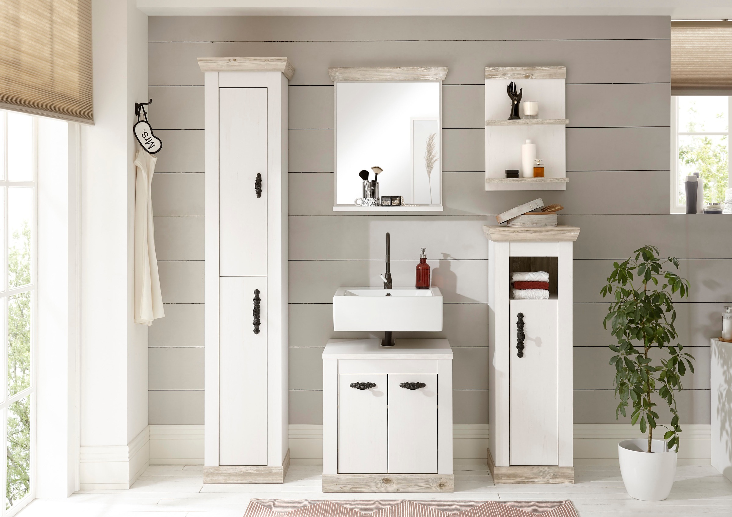 Home affaire Badmöbel-Set "Florenz, Bad im Landhausstil, 5-teiliges Badezim günstig online kaufen