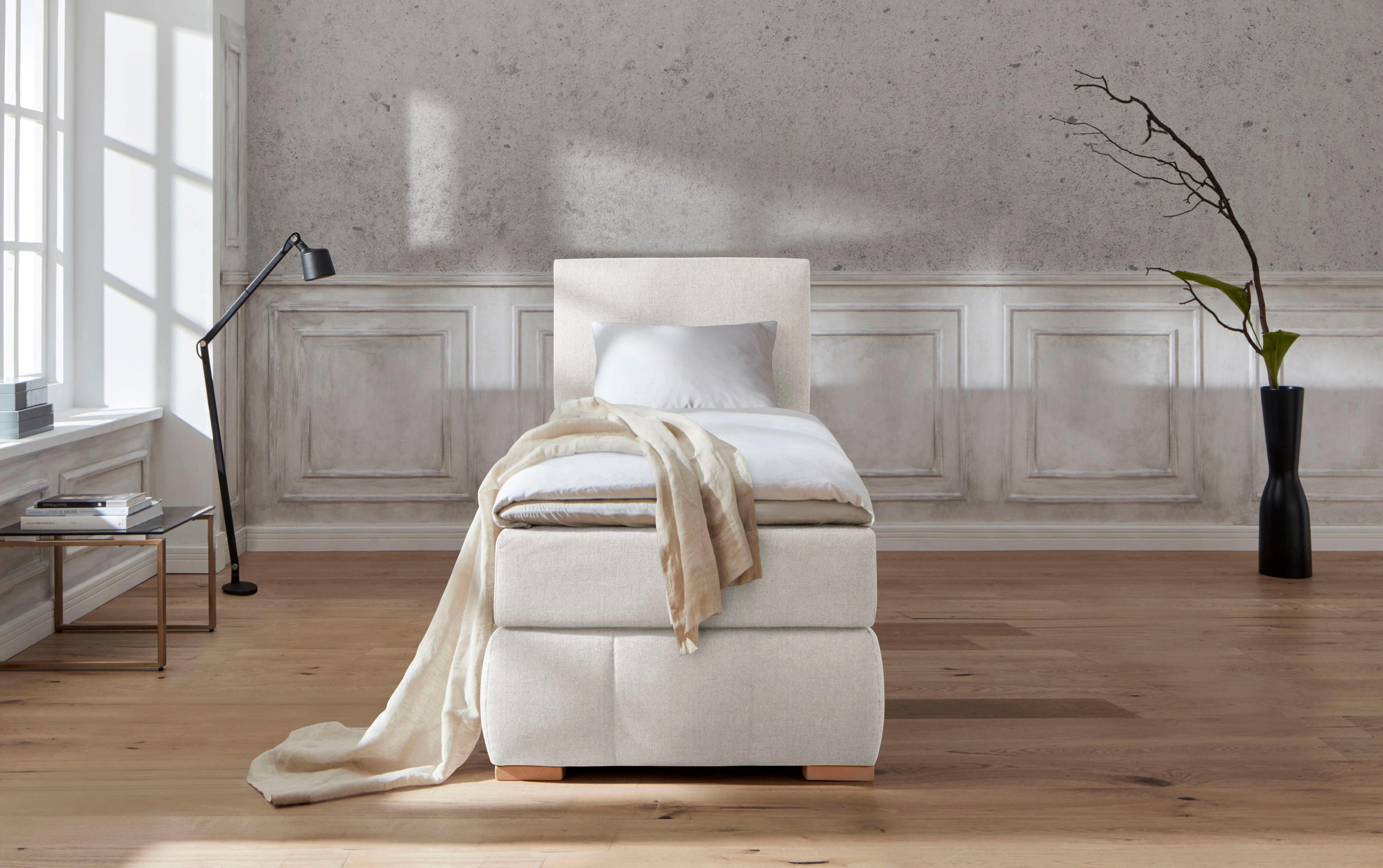 Boxspringbett HOME AFFAIRE "Wehma", beige (natur), B:110cm L:213cm, Struktur fein (100% Polyester), Komplettbetten, Boxspringbett, inkl. Topper in 3 verschiedenen Matratzen, auch in Samtstoff