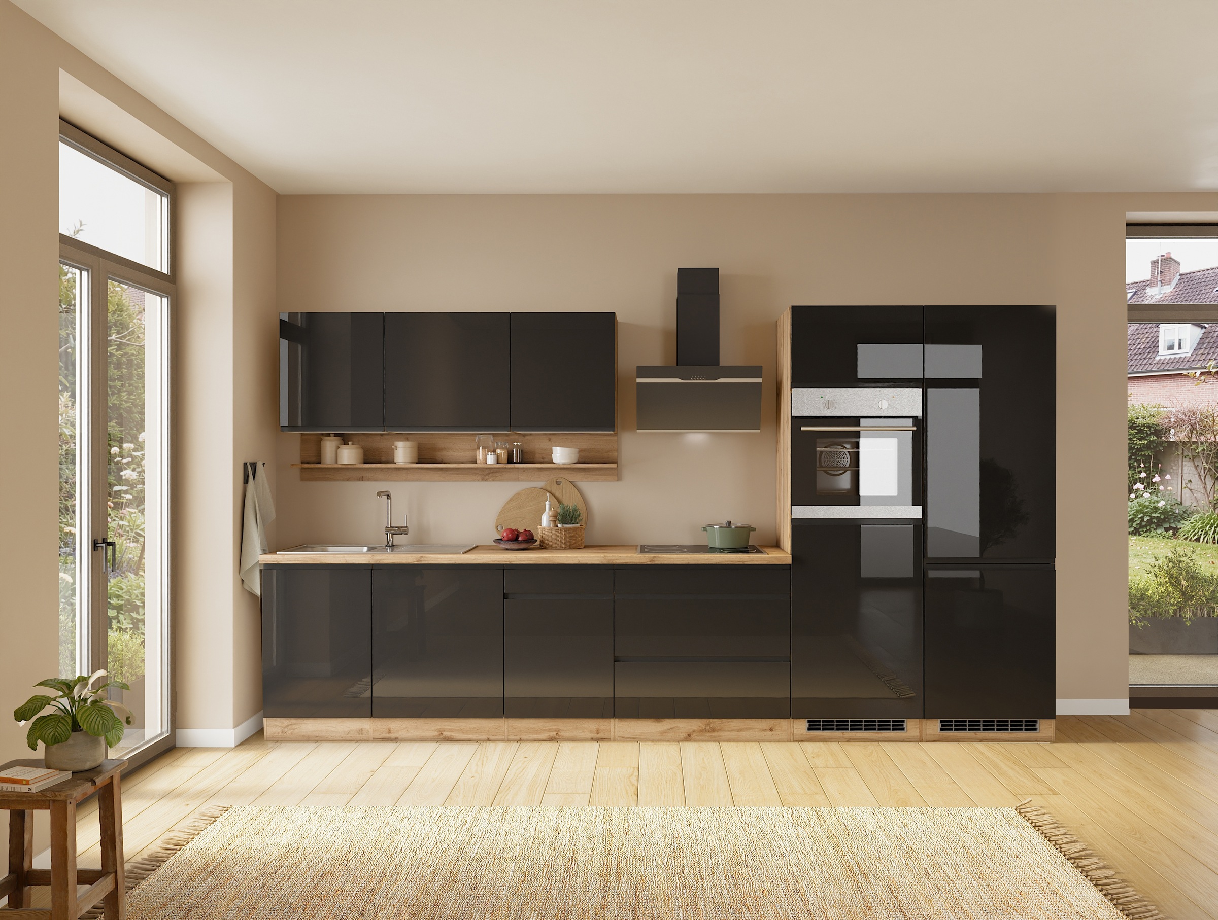 KOCHSTATION Küchenzeile "KS-Virginia,neu in verbesserter Ausführung" Arbeitsplatte 38 mm stark, Stauraum, Softclose, Breite 360 cm, Softclose, wahlweise mit E-Geräten und Induktion