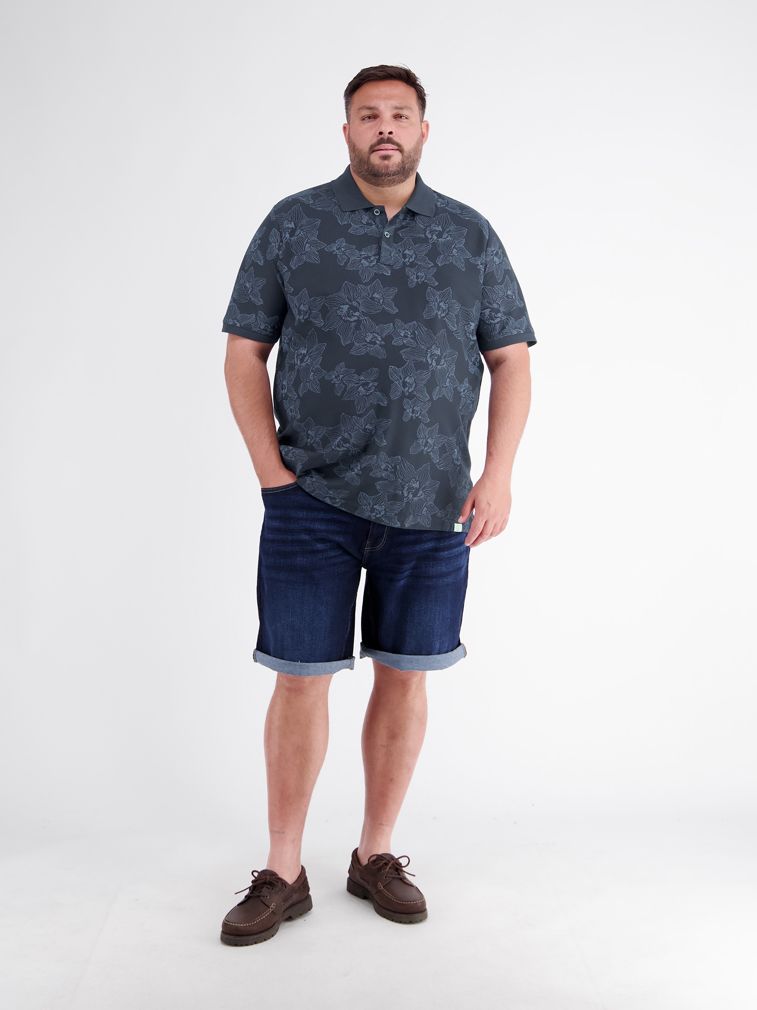 LERROS Poloshirt »Poloshirt mit Print und Flachstrickkragen, große Größen«