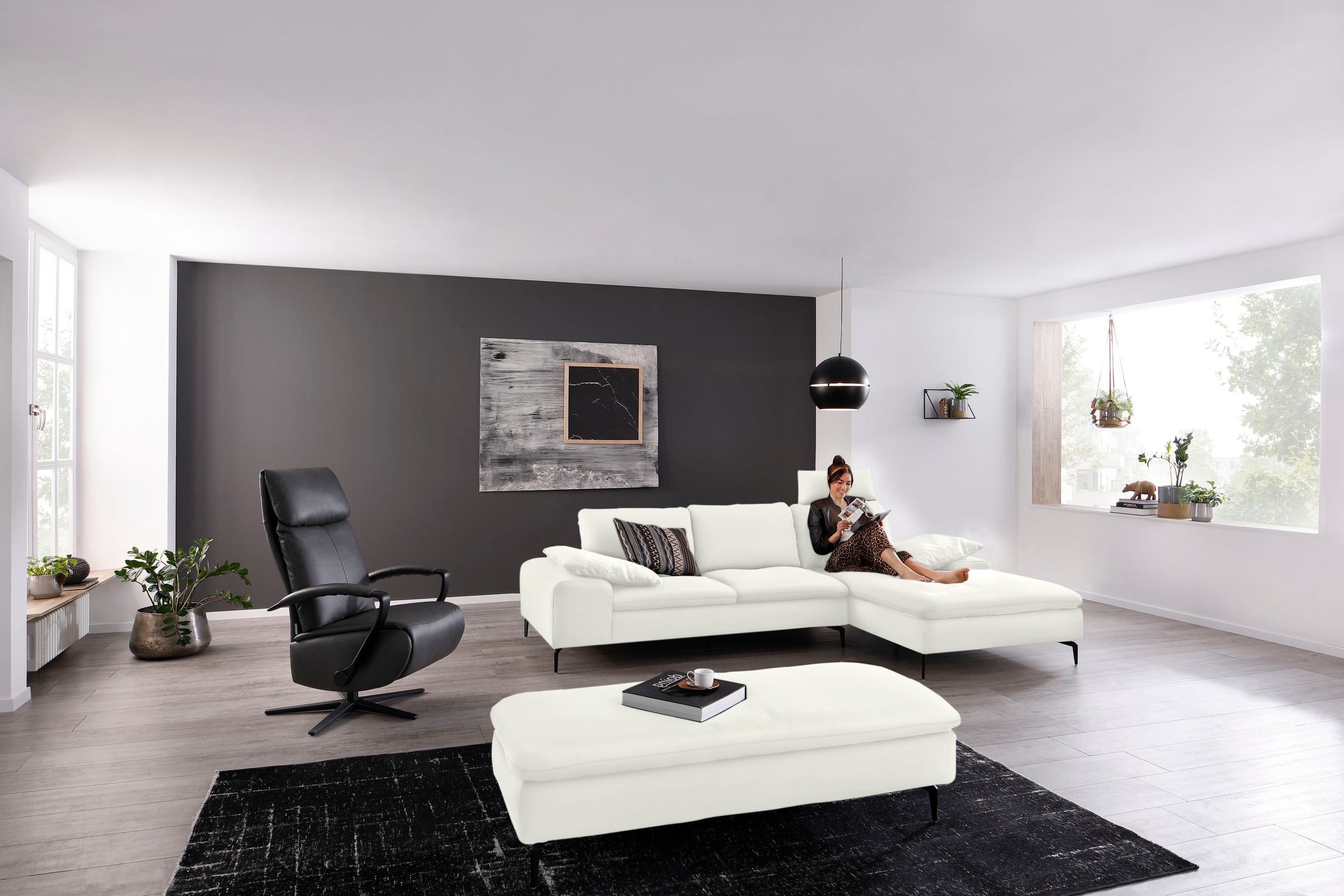 W.SCHILLIG Ecksofa »valentinoo, Designsofa, bequem, elegant und zeitlos, L-Form«, (Set), inklusive Hocker, mit Sitztiefenverstellung, Breite 299 cm