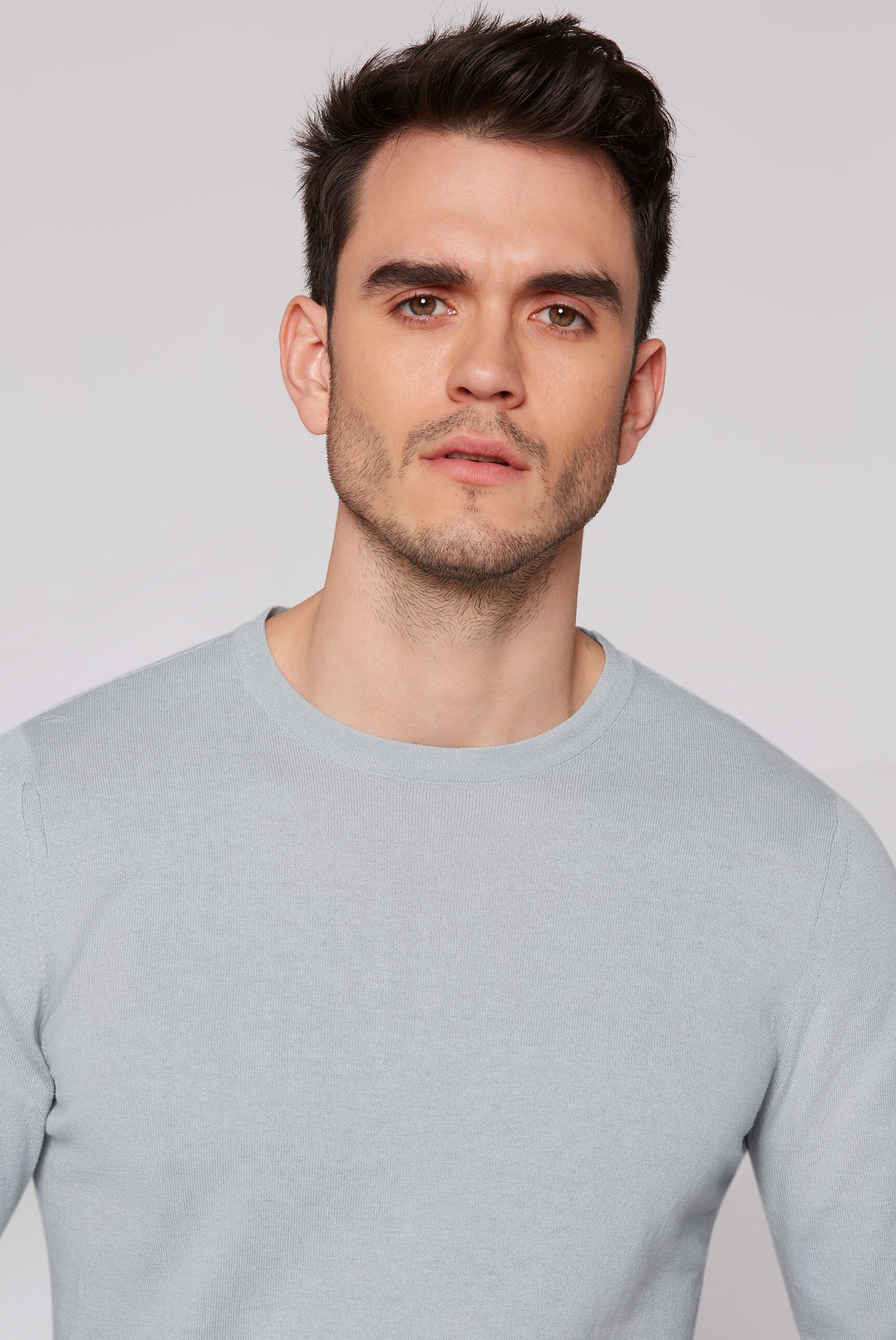 Rundhalspullover CMPD, Herren, Gr. XXL, smokey mint, Feinstrick, Material: 100% Baumwolle, unifarben, regular fit normal, Rundhals, eingesetzt Rollsaum, Pullover Rundhalspullover, mit Rollsäumen 3