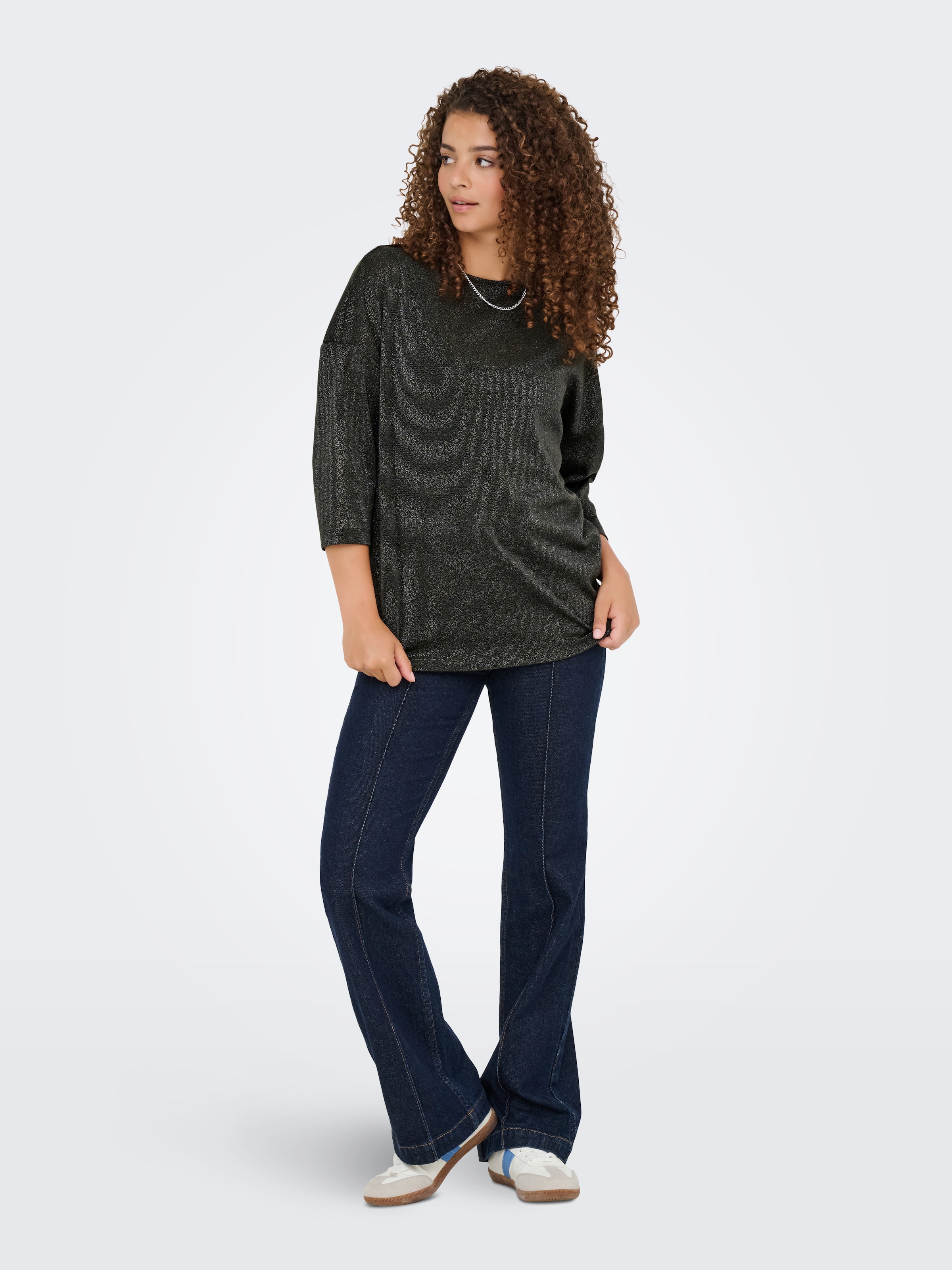ONLY 3/4-Arm-Shirt »ONLSILVERY GLAMOUR LUREX 3/4 TOP JRS« mit Glitzer-Effekt