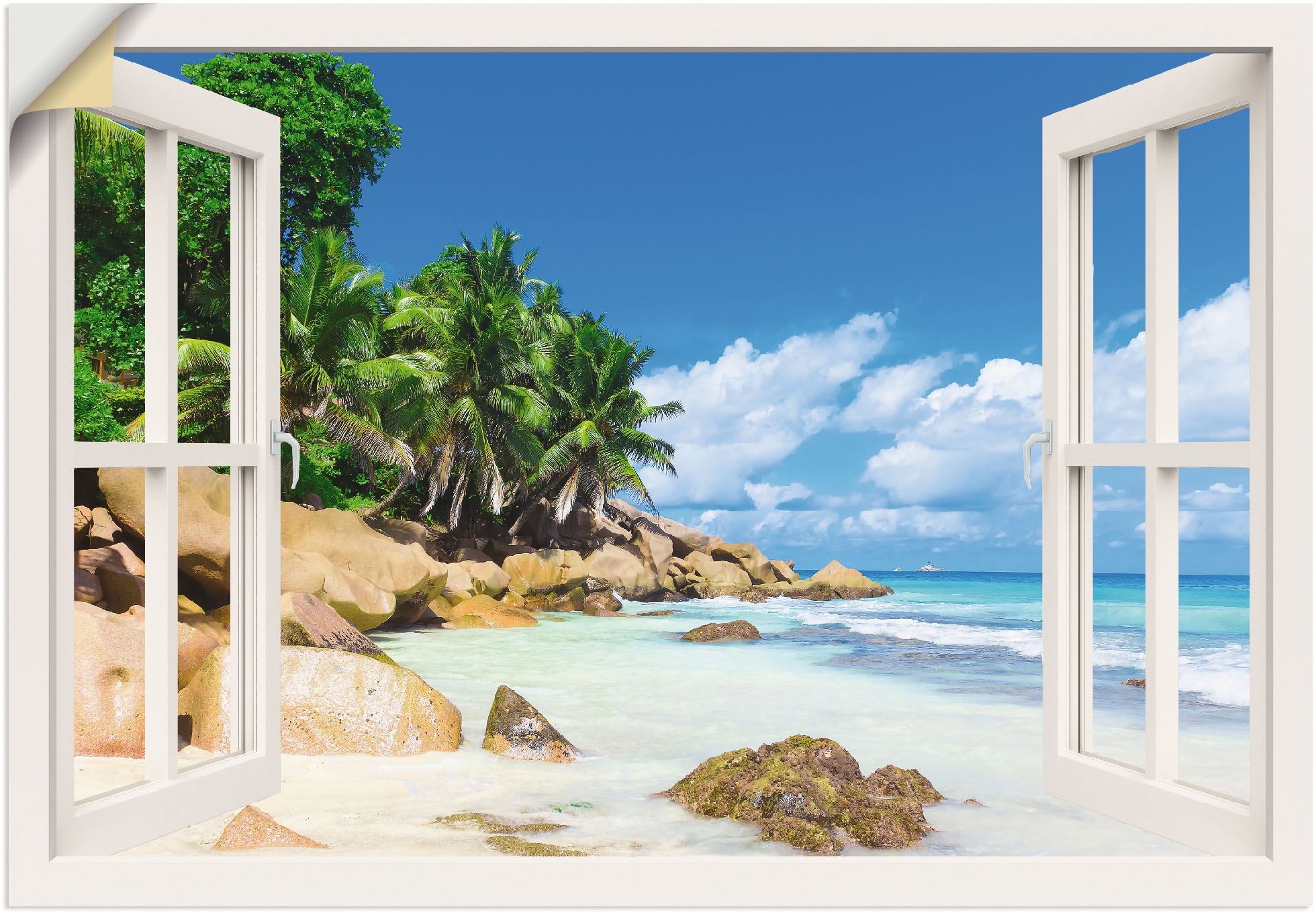 Artland Poster Wandbild Palmen St.), | Größen »Küste als bestellen Karibikbilder, Leinwandbild, (1 versch. Fenster«, durchs Wandaufkleber Alubild, oder BAUR mit in