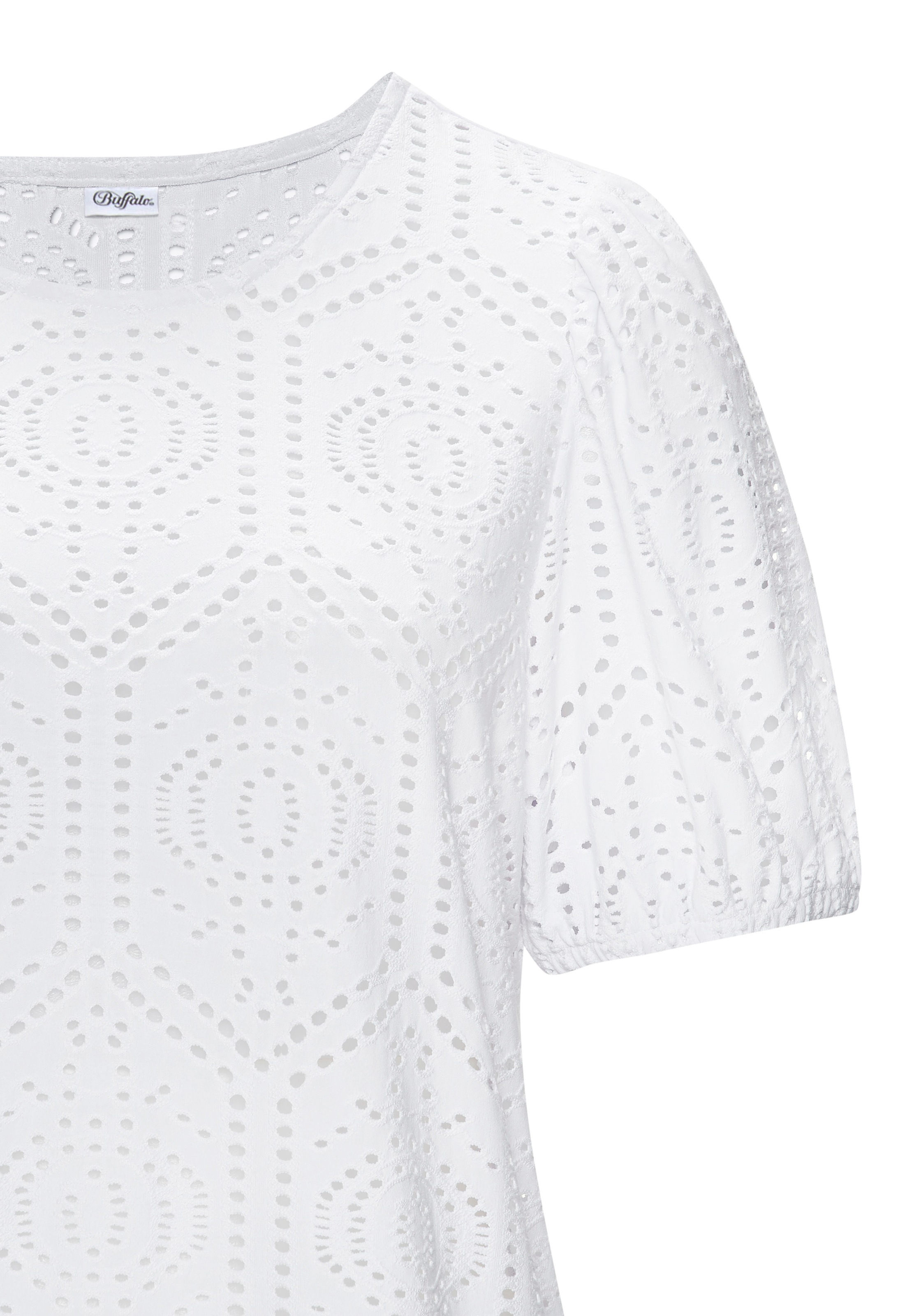 Buffalo Rundhalsshirt mit Lochstickereien, Cut-Outs