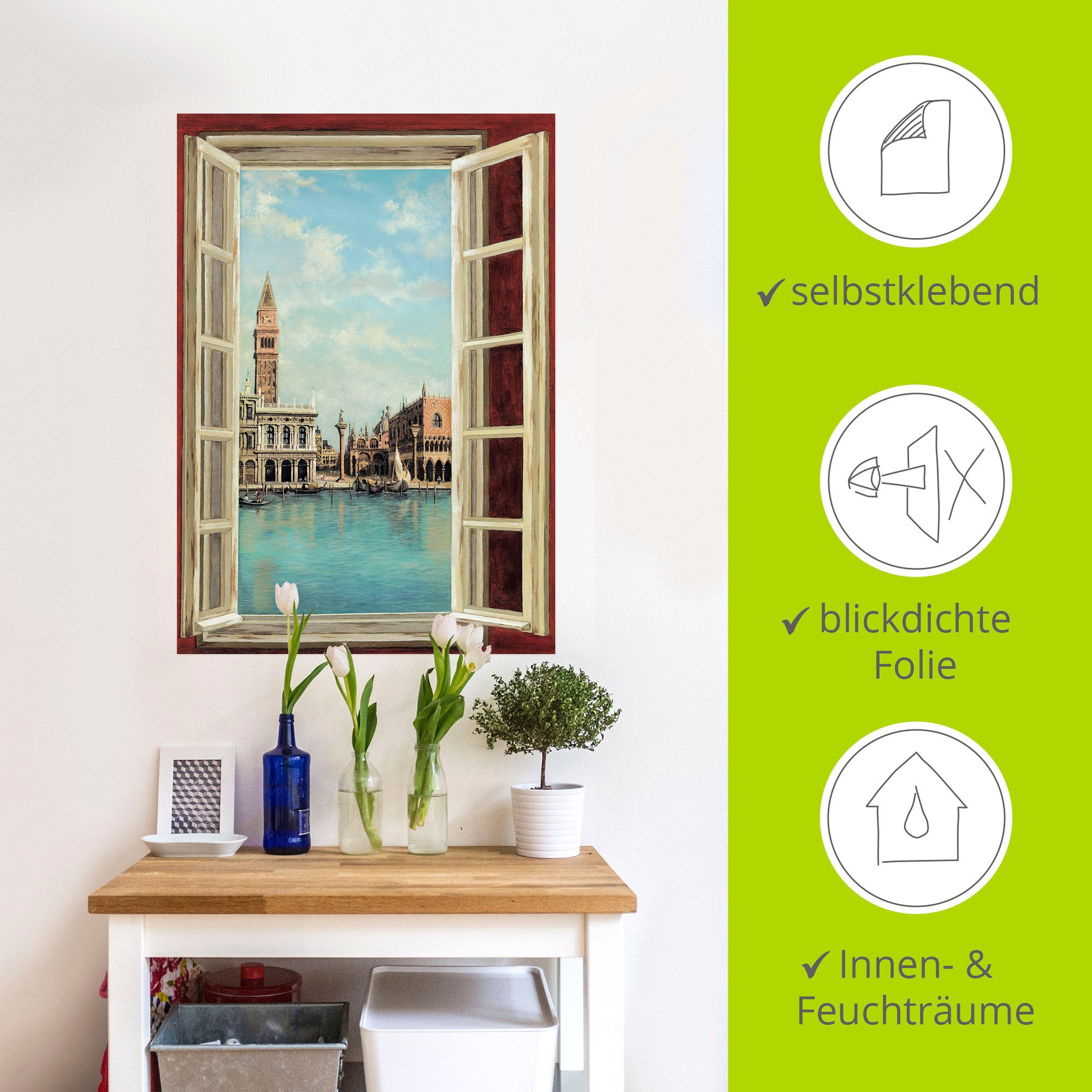Artland Wandbild »Fenster mit Blick auf Venedig«, Fensterblick, (1 St.), als Leinwandbild, Poster, Wandaufkleber in verschied. Größen