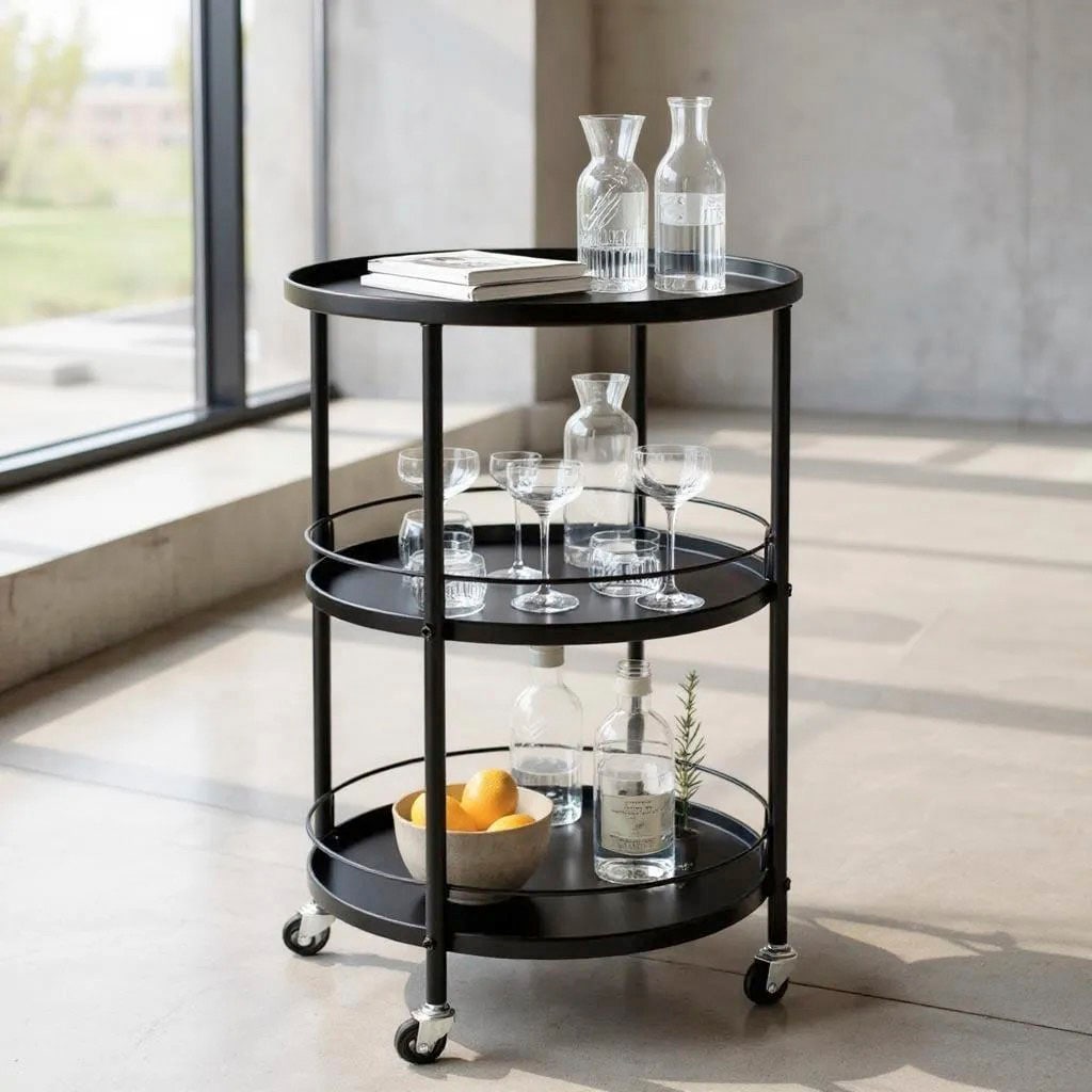 HAKU Servierwagen »Dinett, Kaffeetisch, Küchenwagen, Serviertisch, Teewagen, Trolley« 1 Stk. tlg. rund - aus Metall Schwarz - Ø/H 45/75 cm