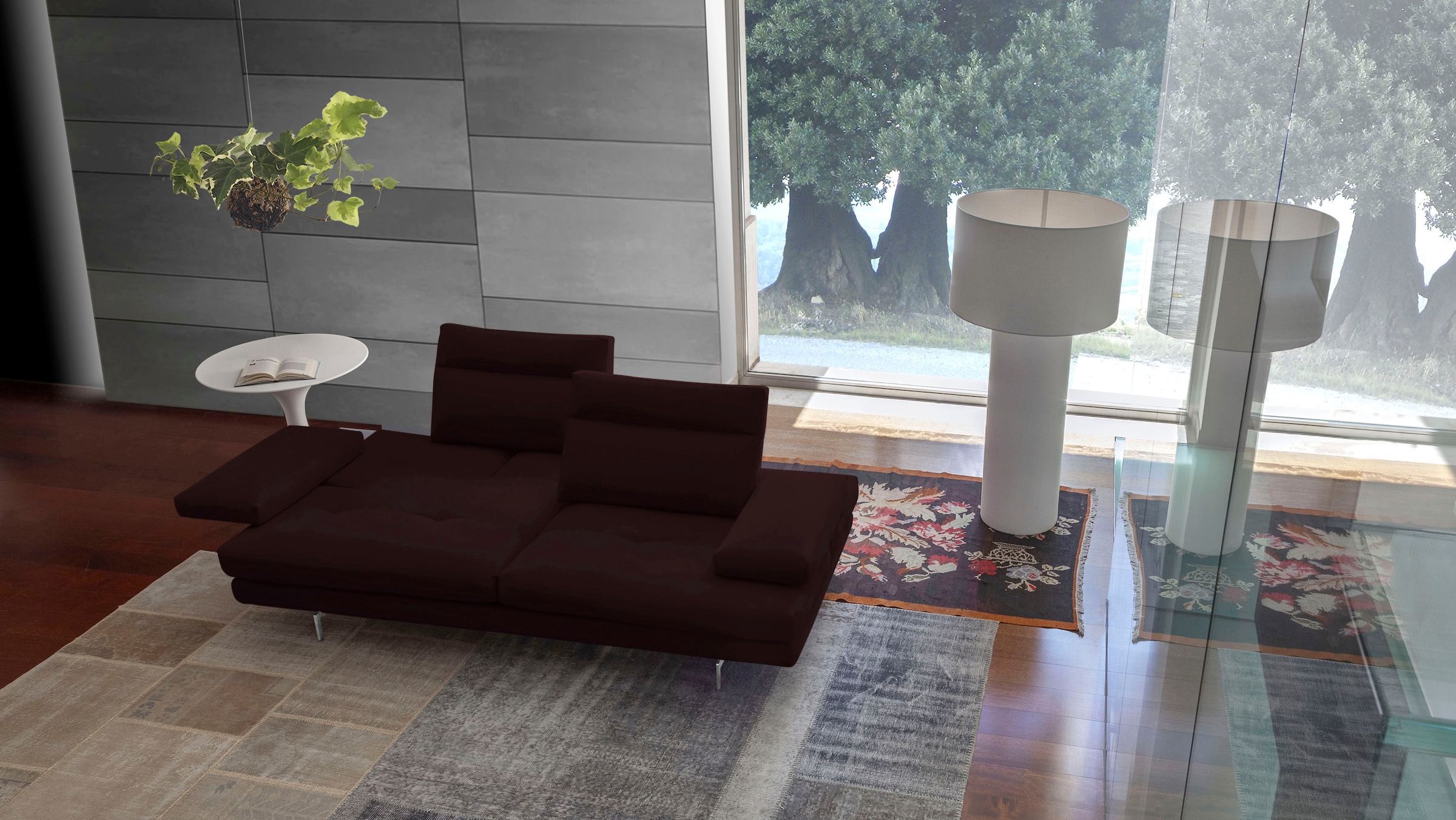 CALIA ITALIA 3-Sitzer "Toby Wing, 208 cm breit, Designsofa mit hohem Sitzkomfort" inklusive Sitztiefenverstellung, Füße in Chrom glänzend