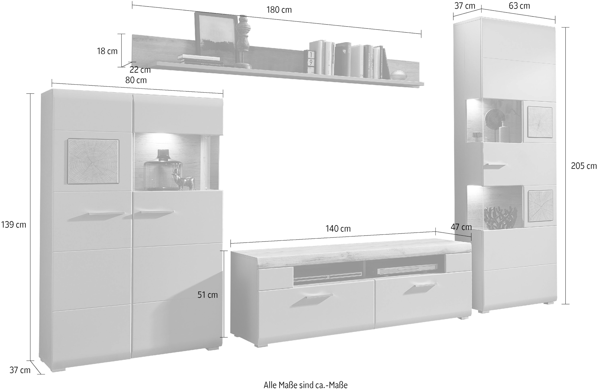 Innostyle Wohnwand »FUN PLUS II«, (4 St.), inkl. LED-Beleuchtung