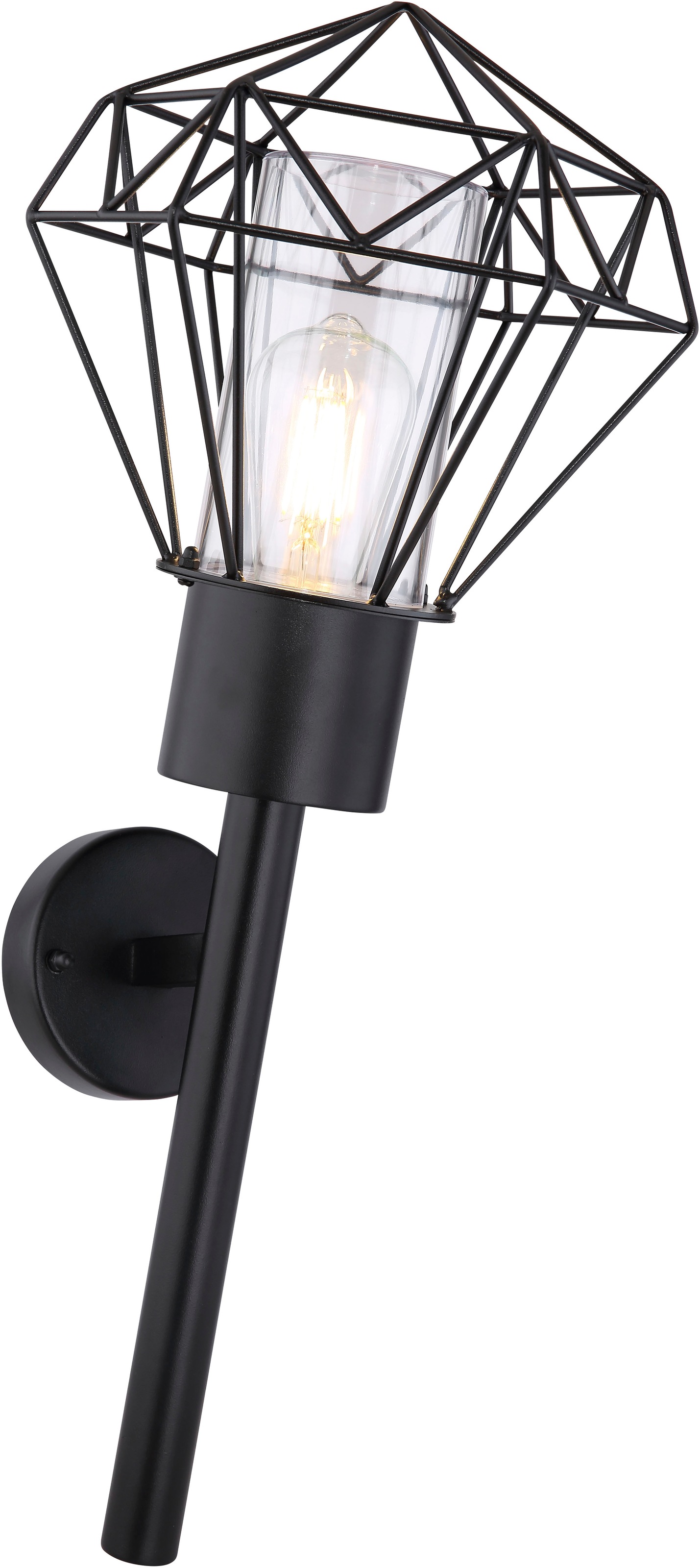 GLOBO LIGHTING Außen-Wandleuchte "HORACE" E27 1 Stk. Außenleuchte Edelstahl schwarz mit Klarglas, IP44, E27 15W
