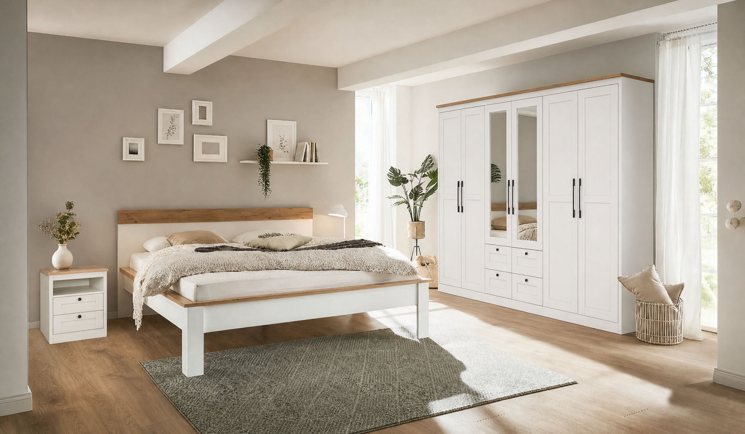 OTTO home Kleiderschrank »Büsum Schlafzimmer Schrank mit 6 Türen und Spiegel« Schlafzimmerschrank Landhaus Design Garderobe Schrank Bestseller