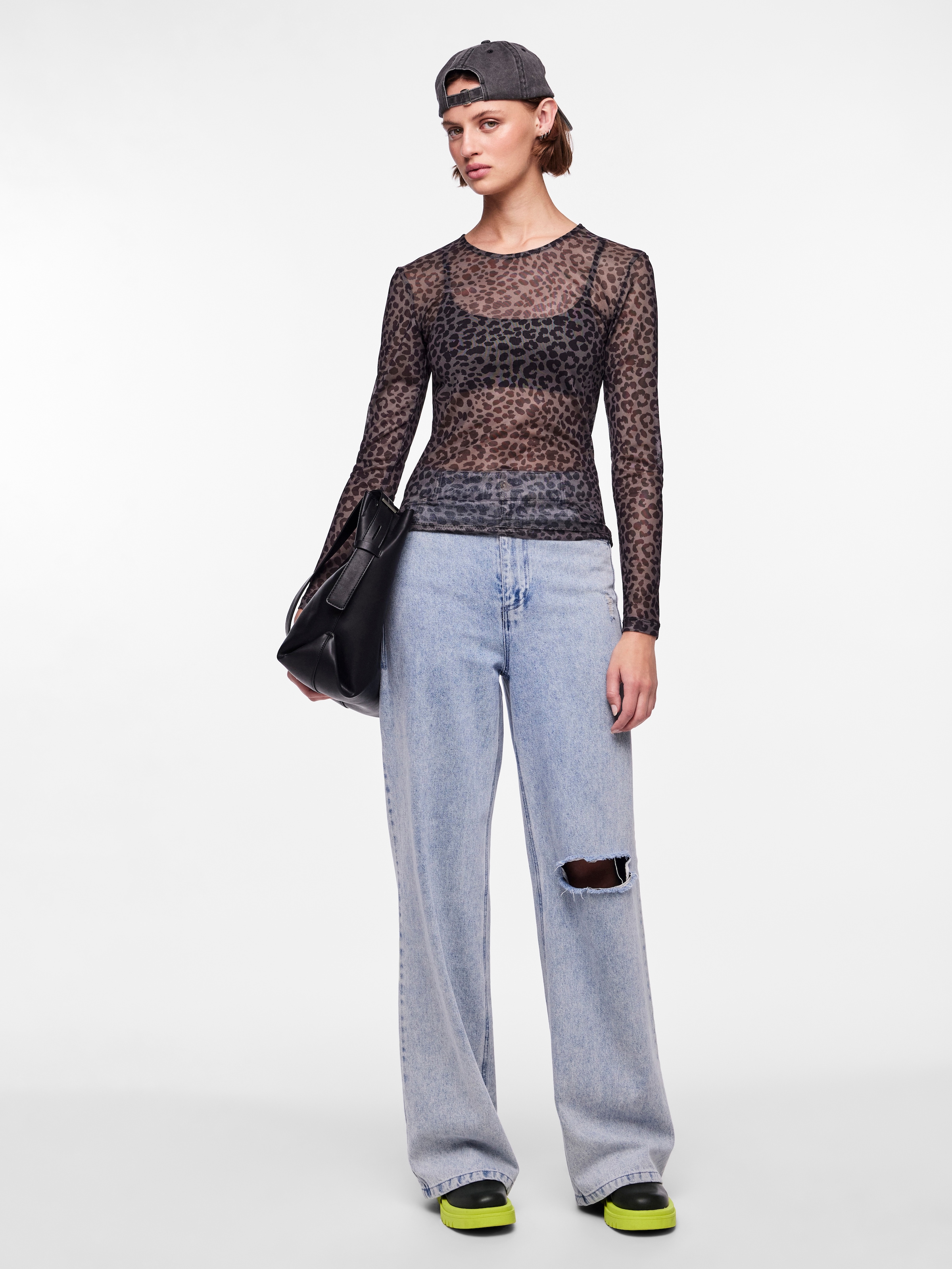 pieces Langarmshirt »PCNINNI LS MESH TOP NOOS BC« Materialmix, regular fit