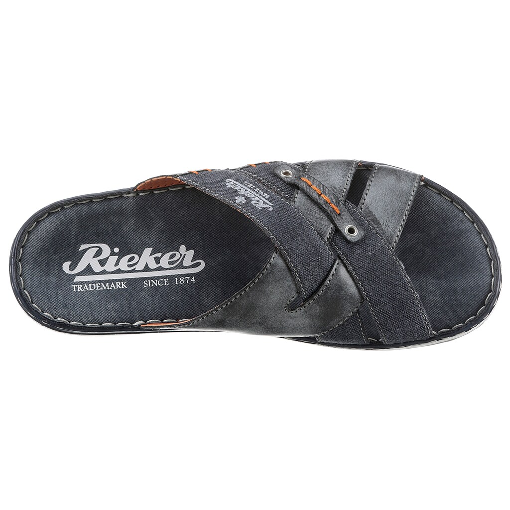 Rieker Pantolette, Sommerschuh, Schlappen, Poolslides, mit kontrastfarbener Rahmennaht