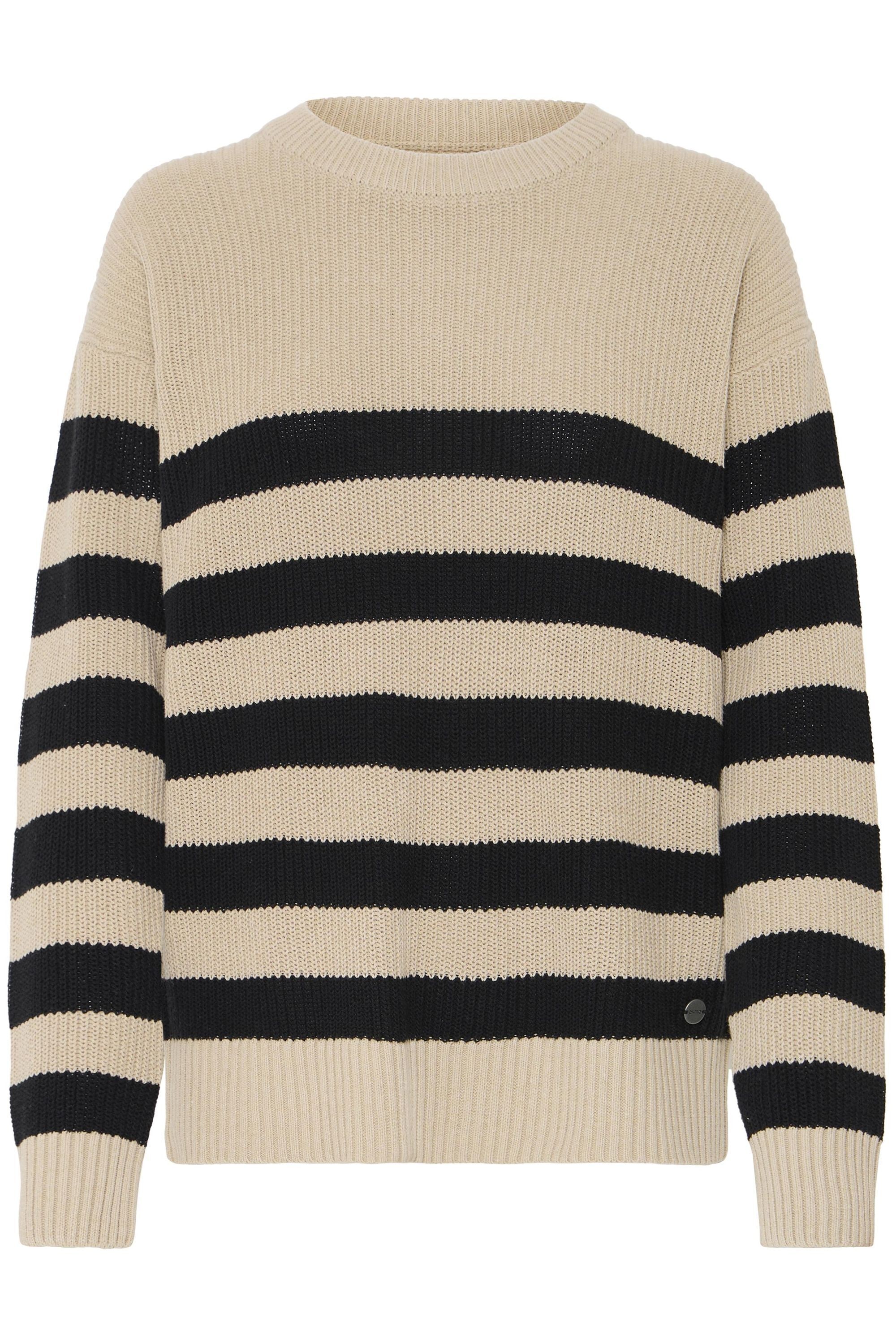Strickfleece-Pullover OXMO "Strickpullover OXKavina", Damen, Gr. XS, beige (dune), Obermaterial: 70% Baumwolle CO recyc.. 30% Polyester Pol. recyc.., Pullover