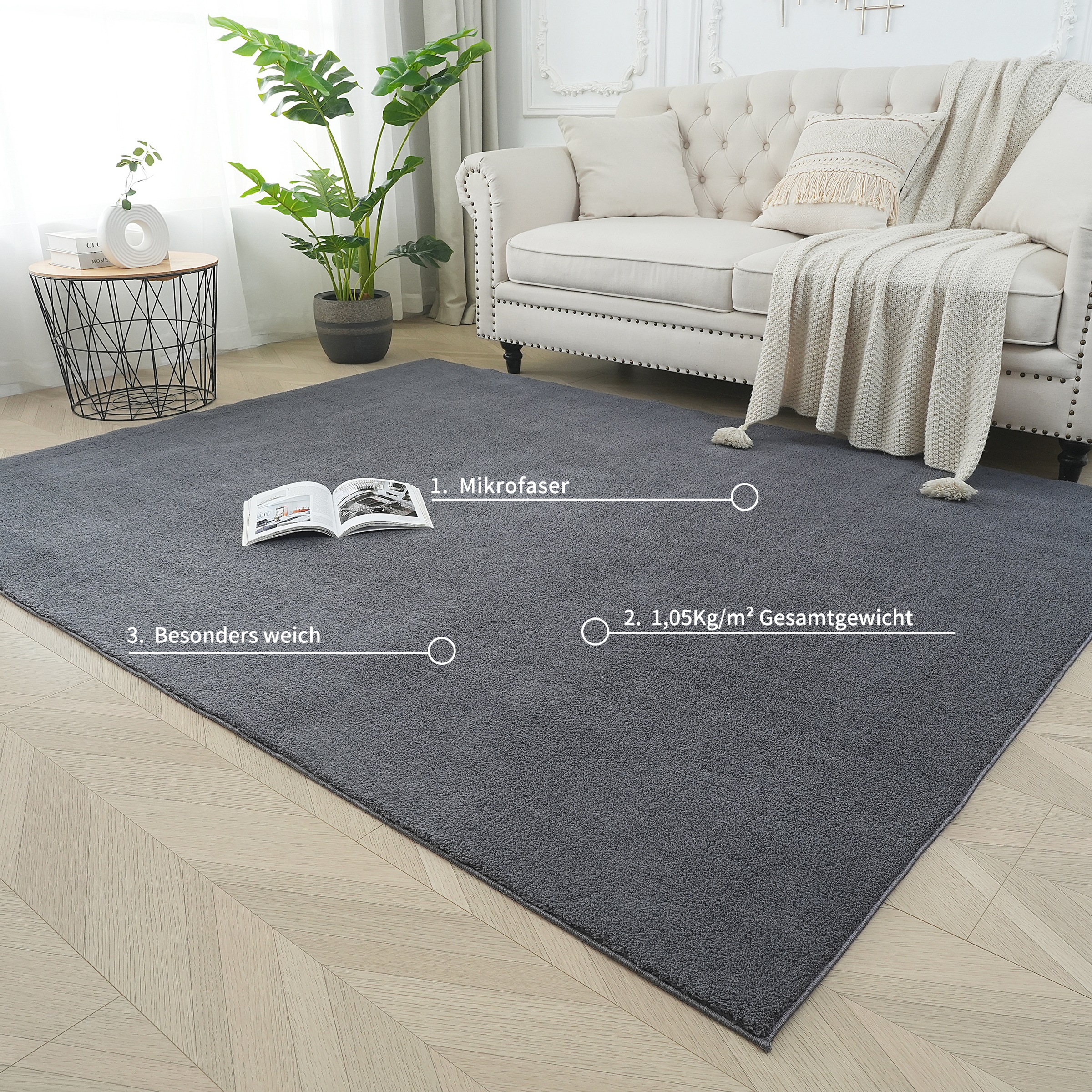 Teppich OTTO HOME "Cali 2, kuschelig & weich" Gr. 1, grau, B:60cm H:15mm L:90cm, Kunstfaser, Teppiche, Teppich, Uni-Farben, waschbar, flauschig, Wohnzimmer, Schlafzimmer 3