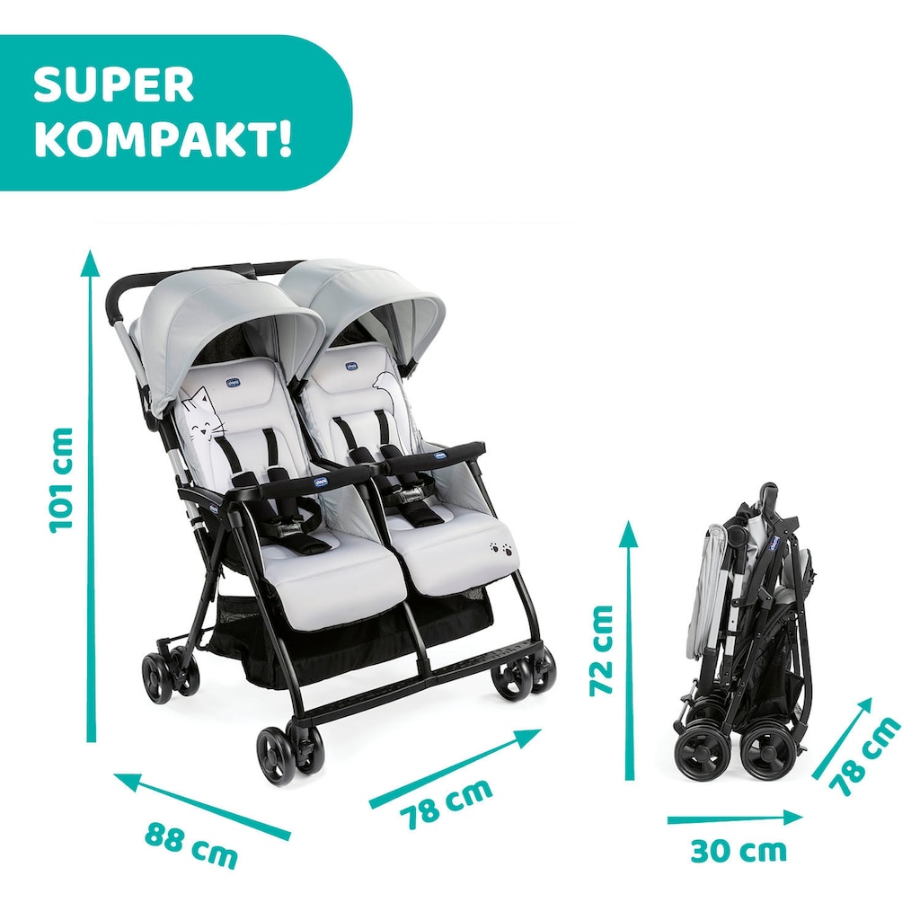 Chicco Zwillingsbuggy »OHlalà Twin, Silver Cat«, 15 kg