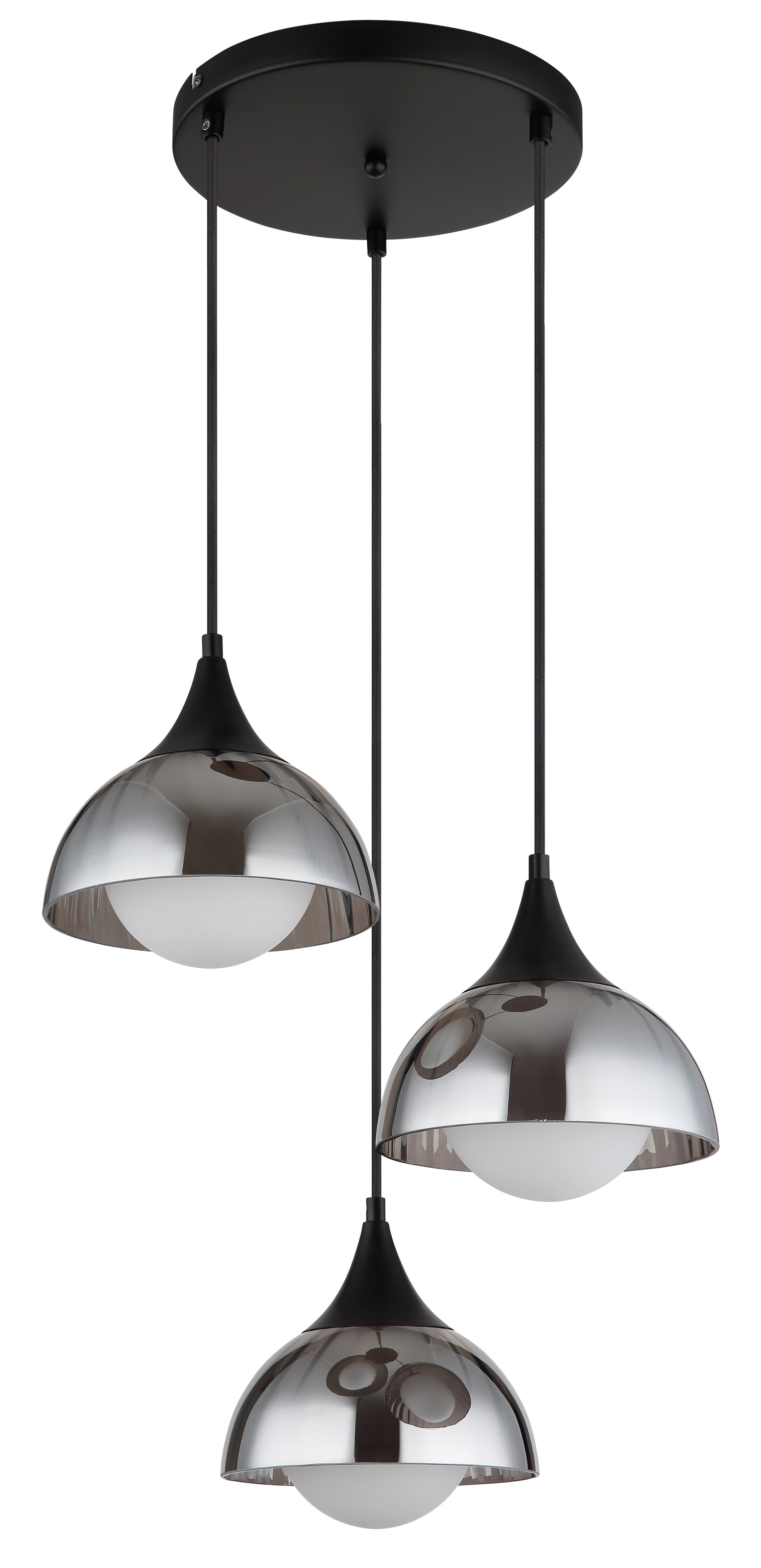 NOWA Pendelleuchte "EVA", 3, Ø 20cm H: 120cm, 1 Stk., schwarz, Esszimmer, Leuchten, Glas, Glaskugel opal, Hängeleuchte, Wohnzimmer, Esstisch