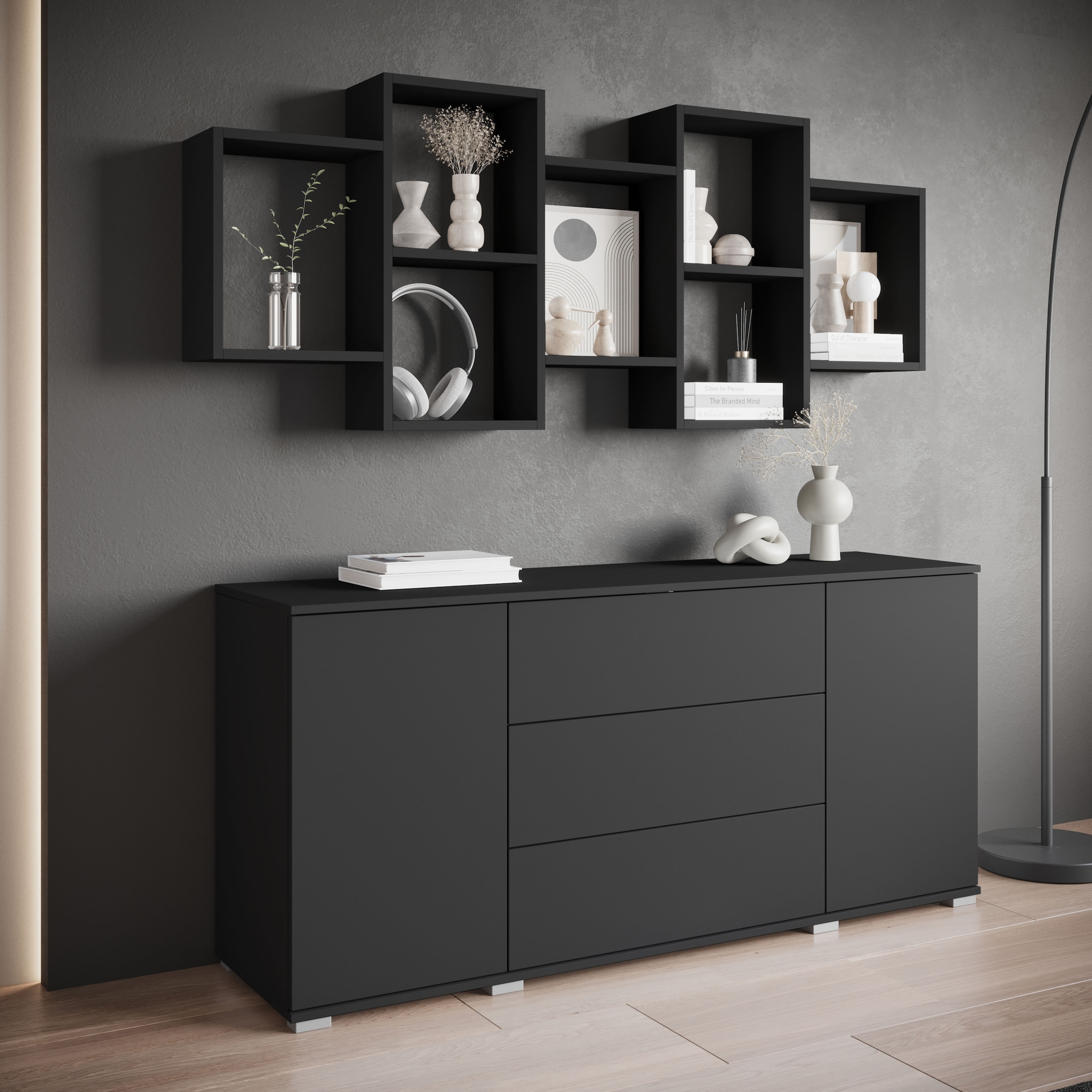 INOSIGN Wandboard »Wandregal Trio«, (1 St.), Stell- oder Hängeregal, 10 offene Fächer, flexibel montierbar
