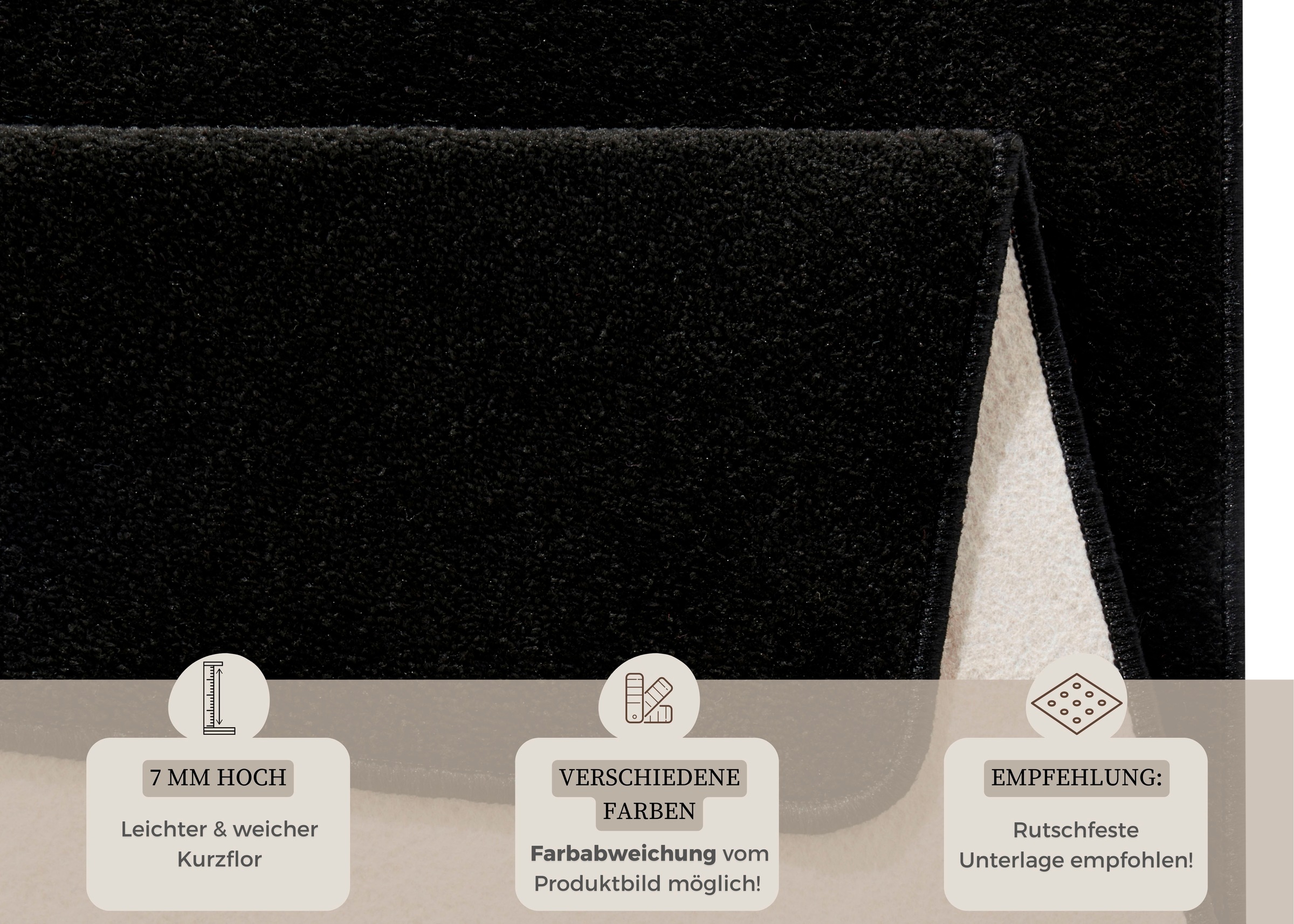 Teppich HANSE HOME "Fancy" Gr. 6, schwarz, B:200cm H:7mm L:280cm, Kunstfaser, Teppiche, Teppich, Kurzflor, Läufer, uni, gekettelt, Wohnzimmer, Schlafzimmer, Esszimmer 3