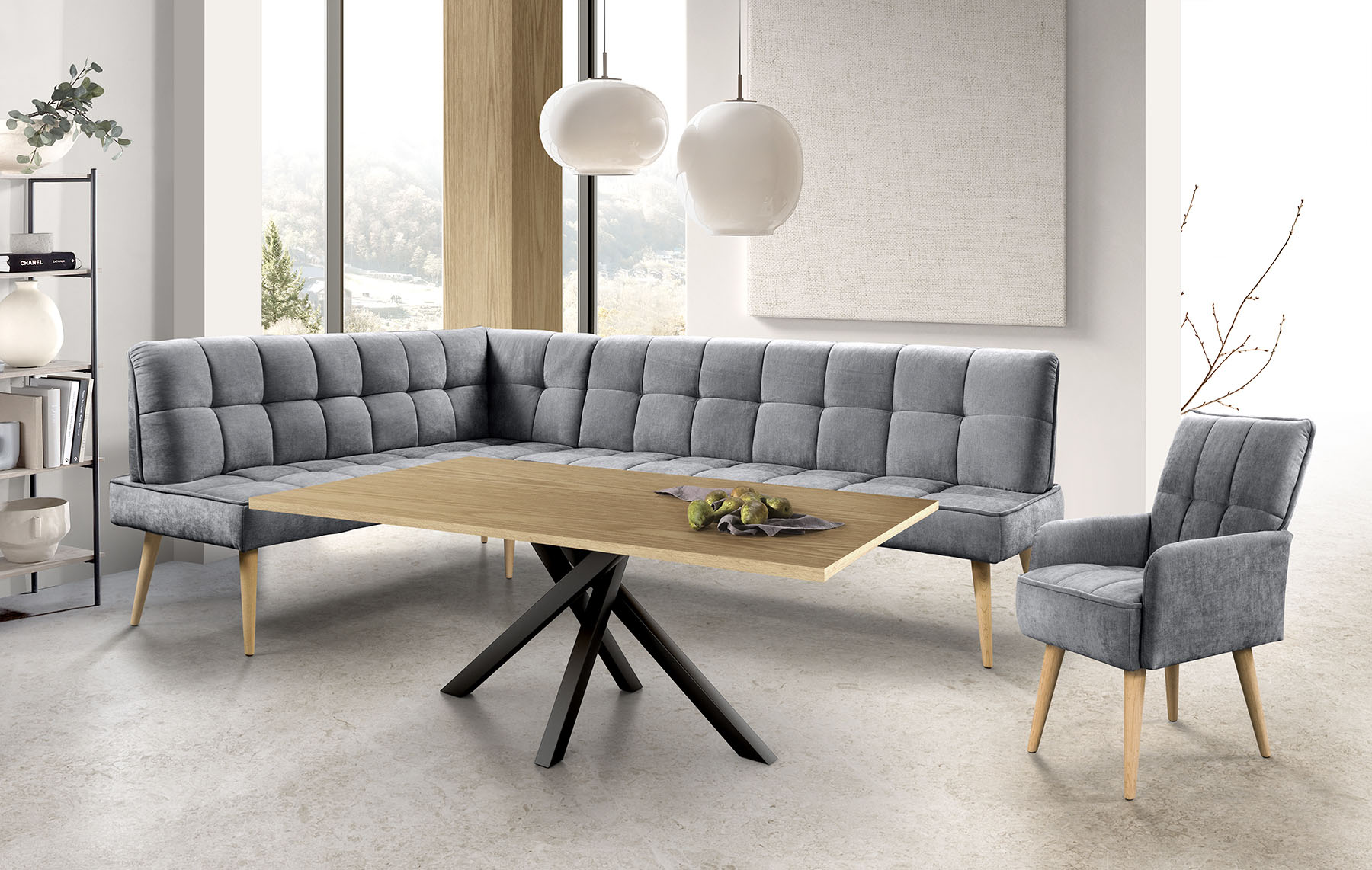 exxpo - sofa fashion Eckbank "Latte" moderne Sitz- und Rückensteppung, bequem und elegant, hoher Holzfuß